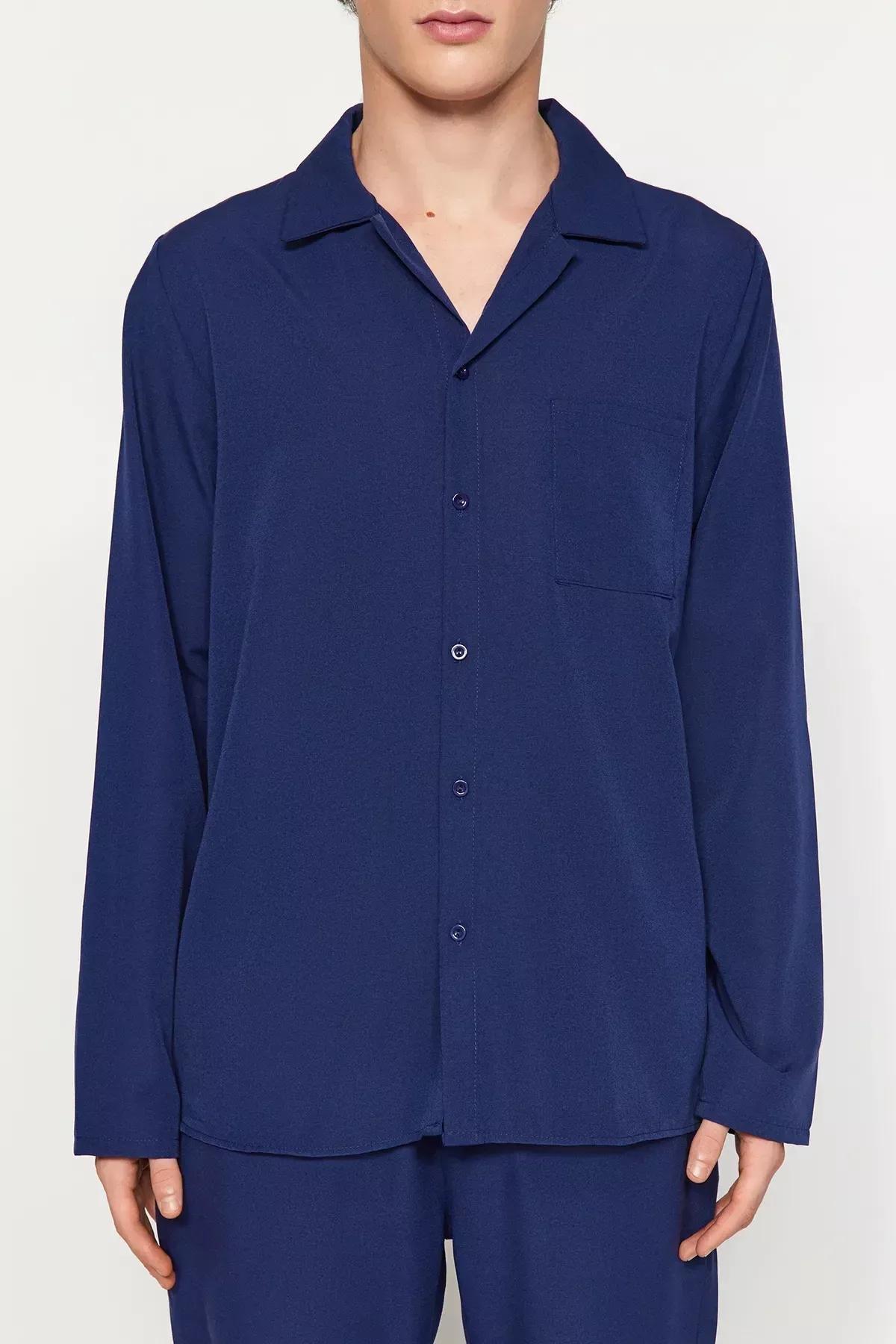 Navy Plaid Woven Pyjama Set, Navy blue, large image number 3