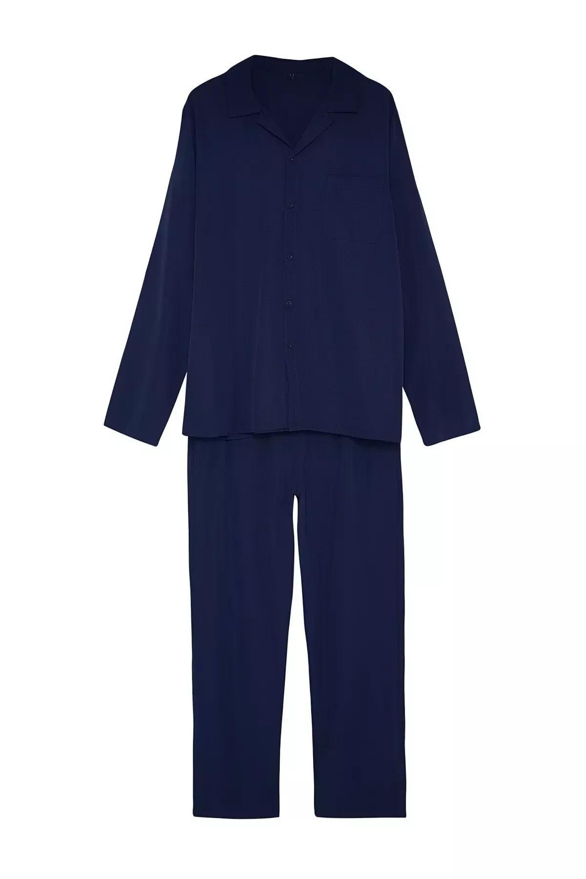 Navy Plaid Woven Pyjama Set, Navy blue, large image number 6