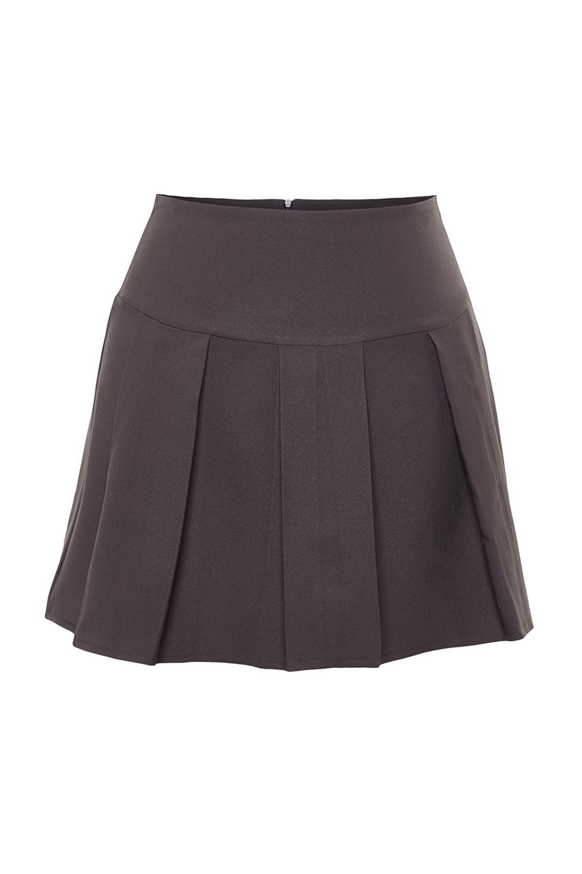 Anthracite Premium High Quality Pleated Mini Length Woven Skirt TWOAW24ET00309, single, , large image number 6