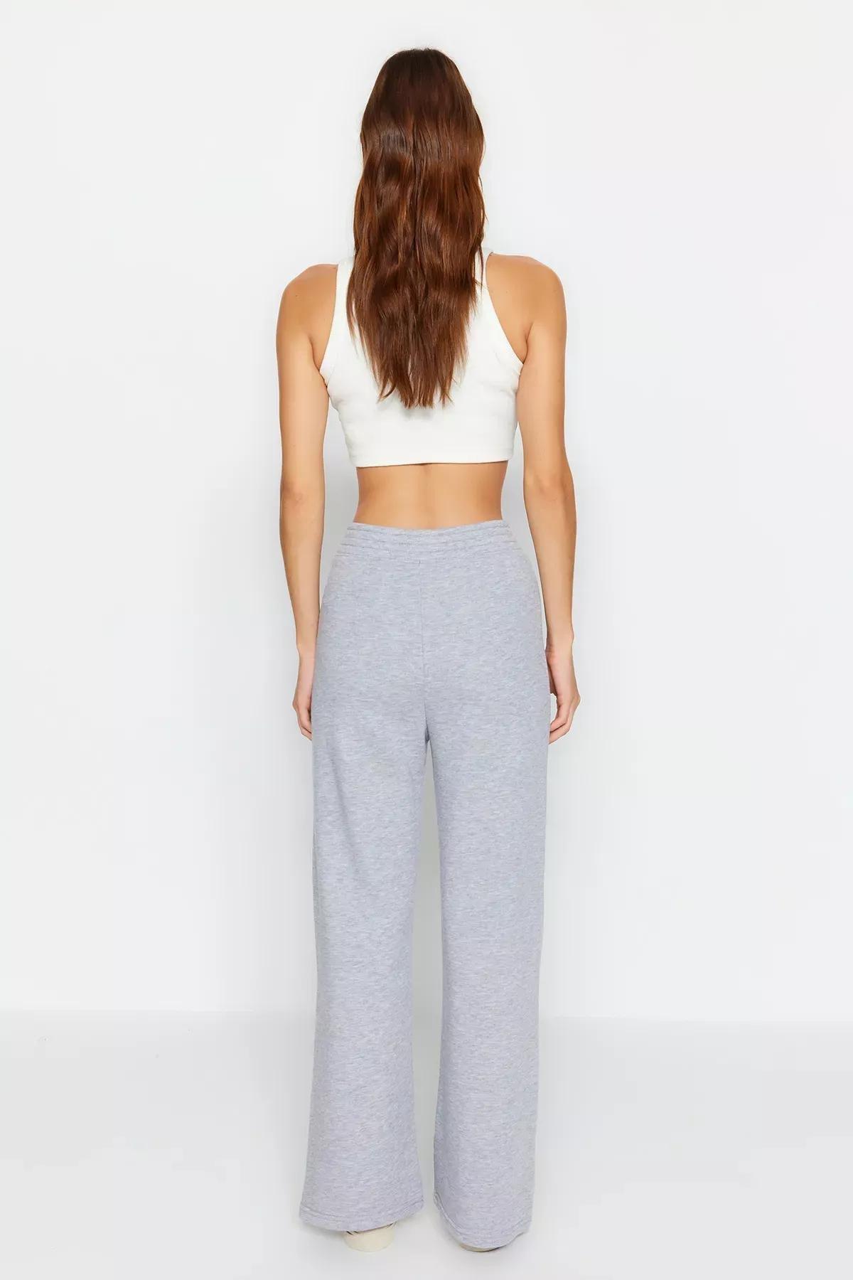 Gray Melange Thick Wide Leg/Wide Legs Waist Detail Knitted Knit Sweatpants TWOAW24EA00036., GRAY MELANGE, large image number 3