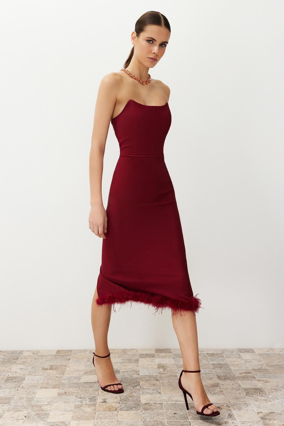 Burgundy Fitted Occasionwear Dress, , large image number 0
