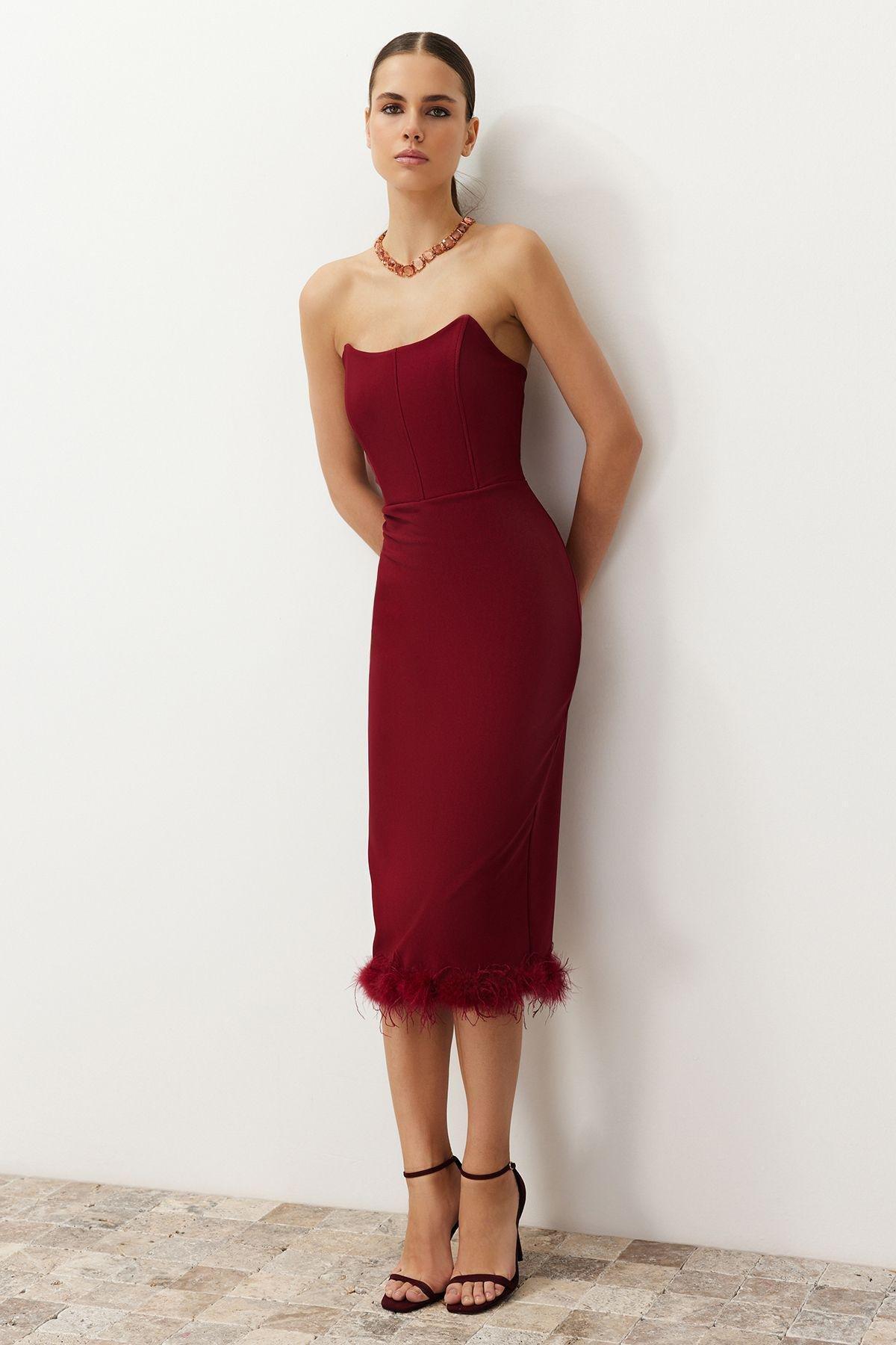 Burgundy Fitted Occasionwear Dress, , large image number 1