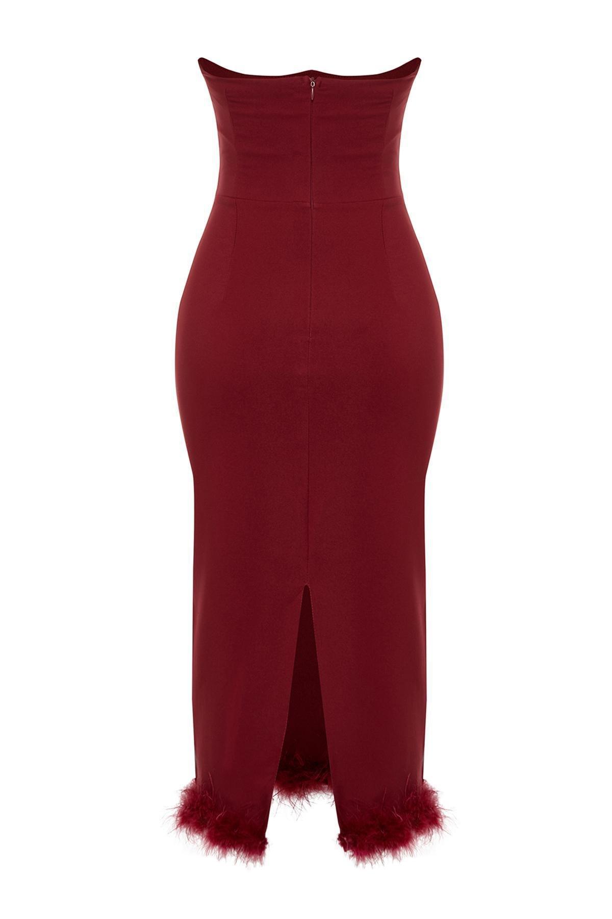 Burgundy Fitted Occasionwear Dress, , large image number 2