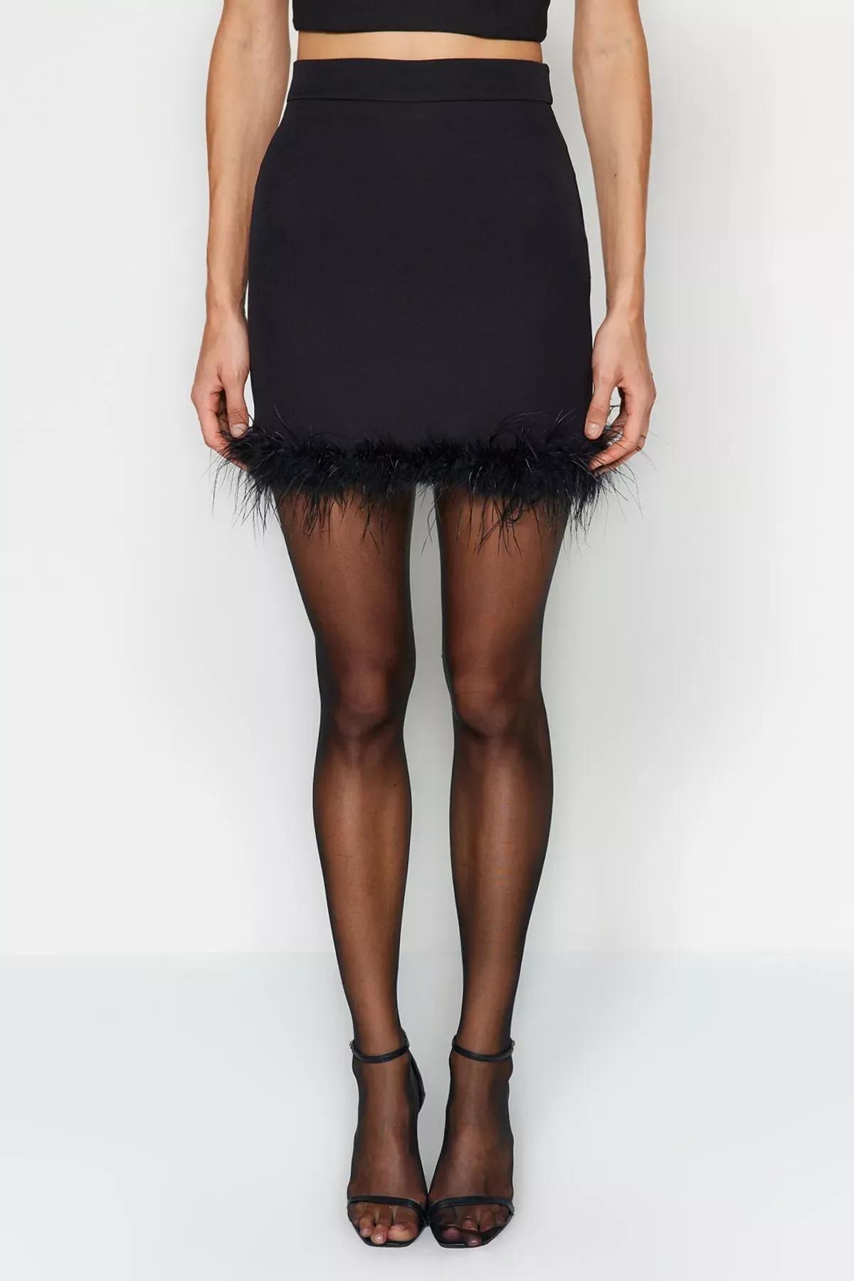 Black Detailed Fitted Skirt, BLACK, large image number 3