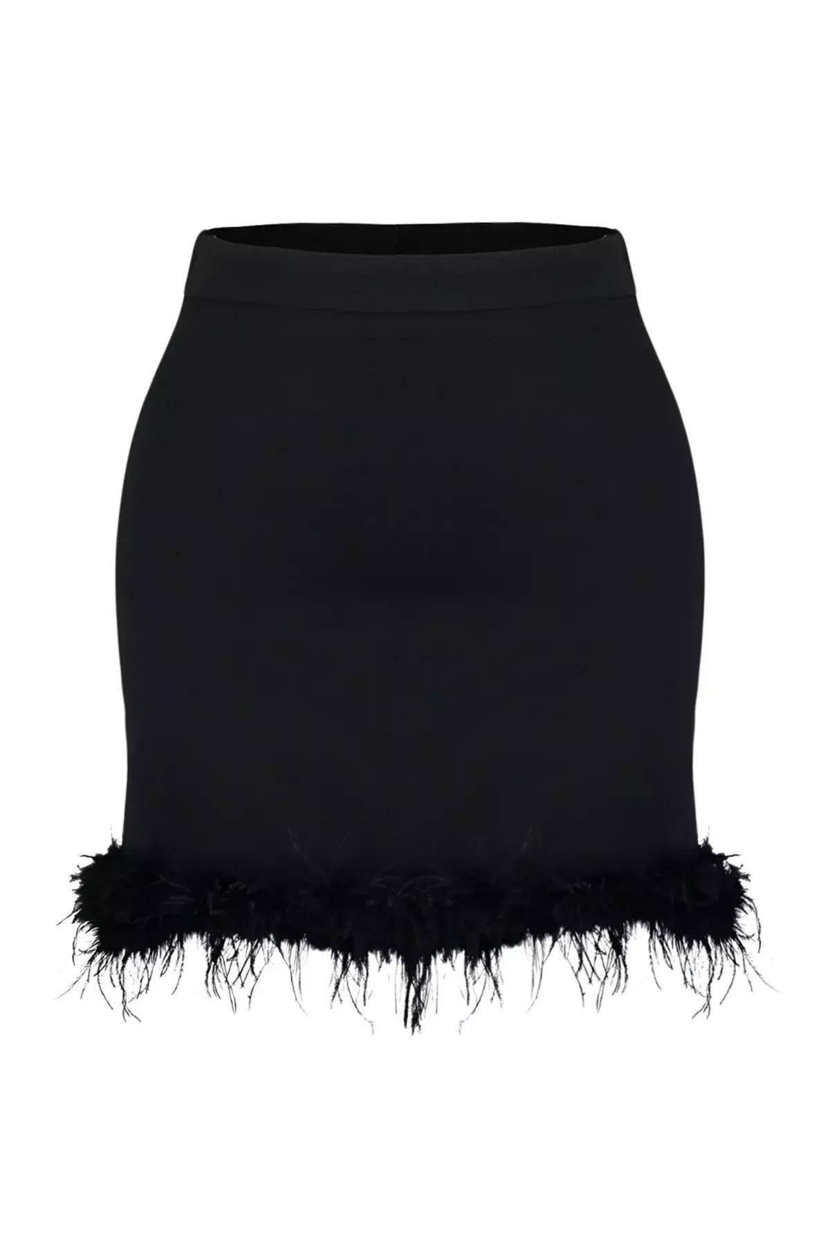 Black Detailed Fitted Skirt, BLACK, large image number 5