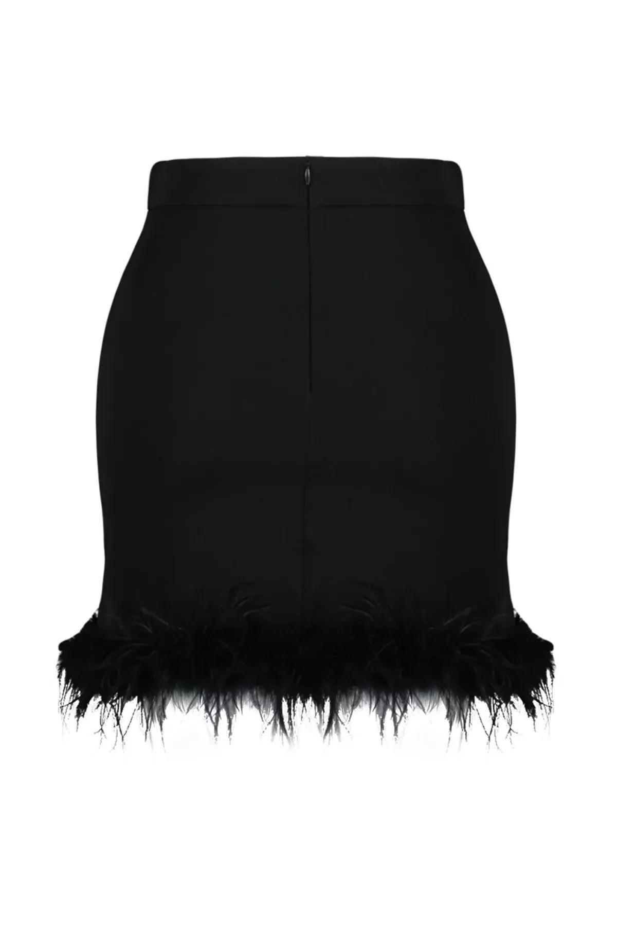 Black Detailed Fitted Skirt, BLACK, large image number 7