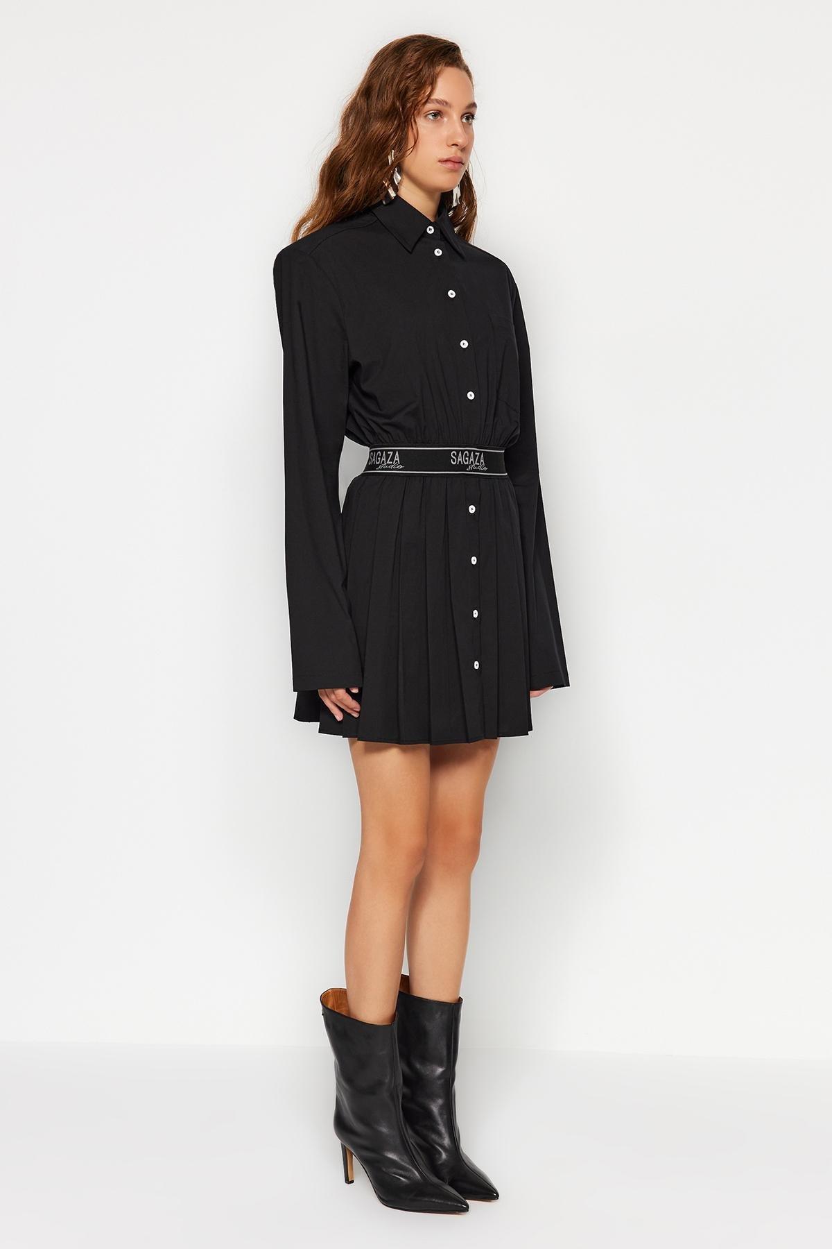 Black Pleated Open Waist Dress, , large image number 2