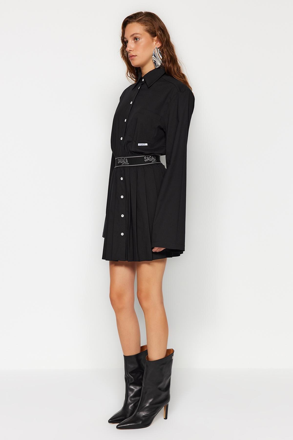 Black Pleated Open Waist Dress, , large image number 3