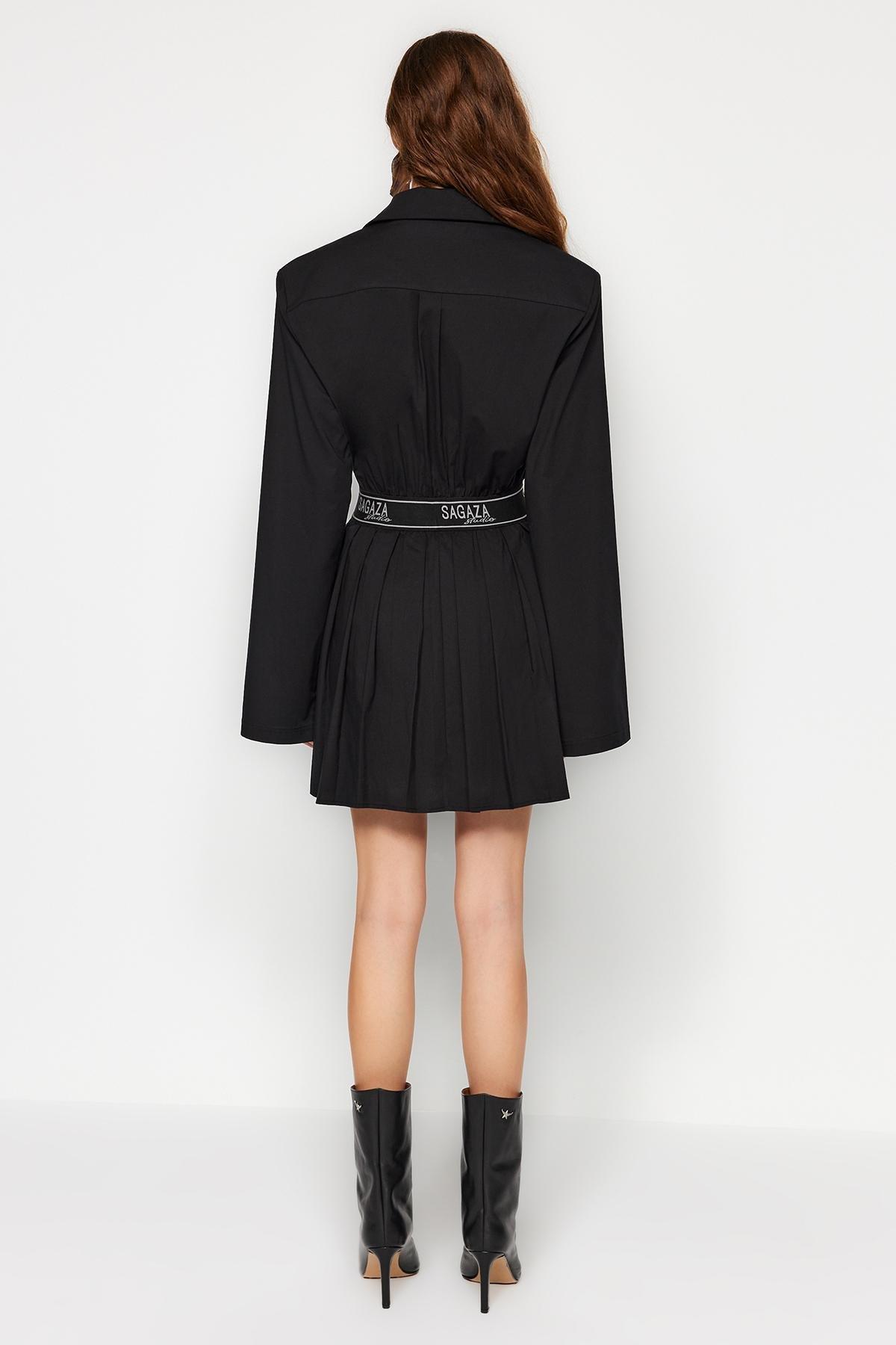 Black Pleated Open Waist Dress, , large image number 5
