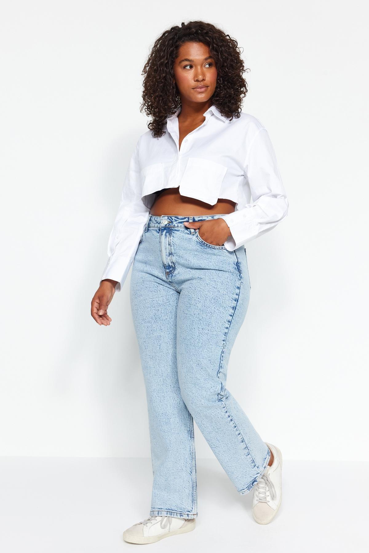 Blue Plain Denim Trousers, , large image number 1