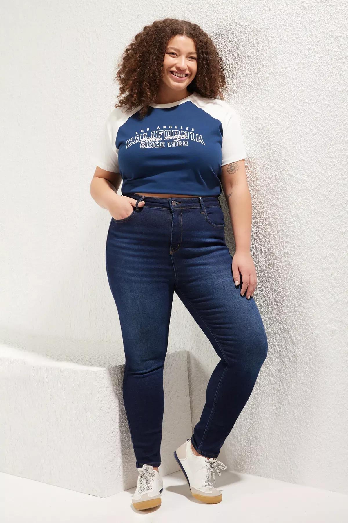 Navy High Waist Stretchy Skinny Jeans, , large image number 1
