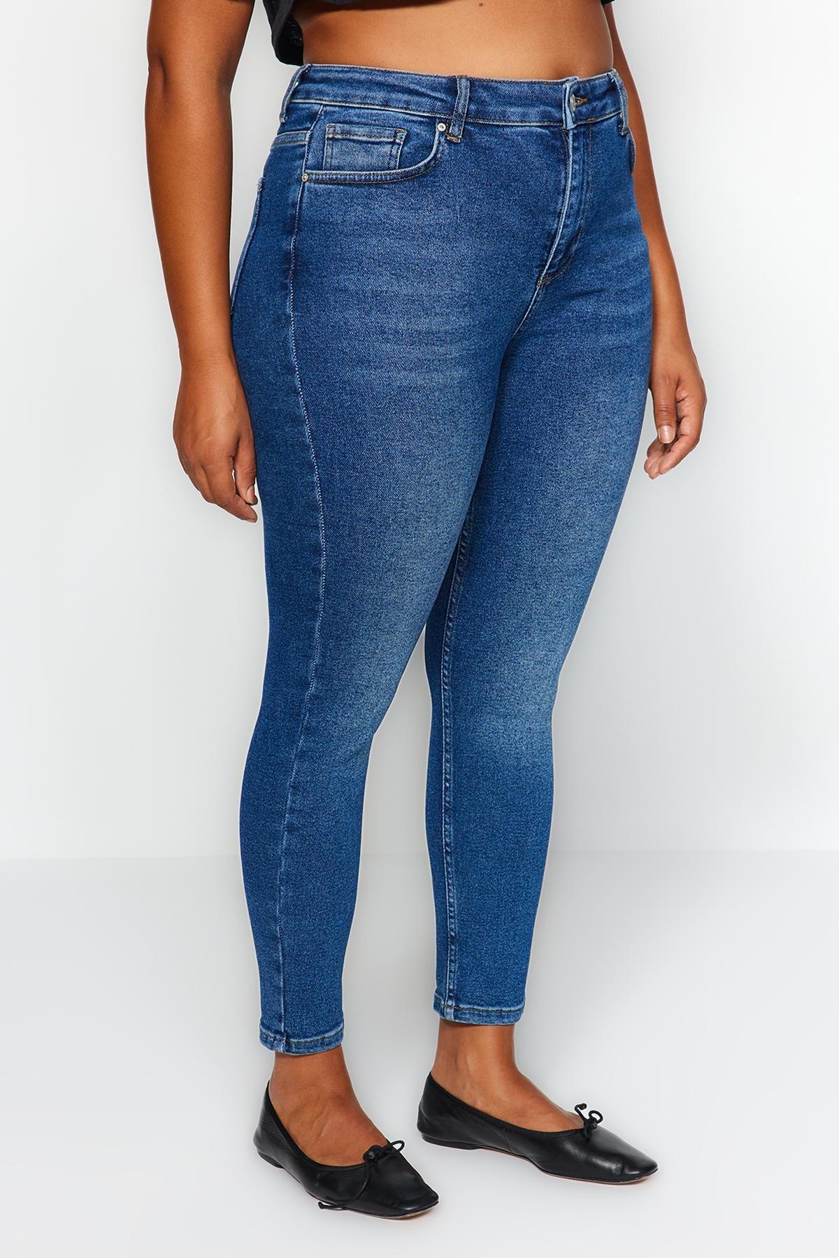 Blue High Waist Flexible Skinny Jeans, , large image number 2