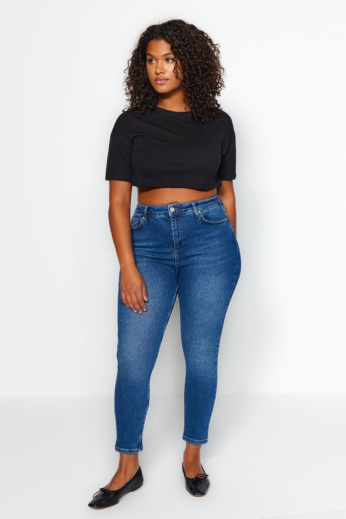 Blue High Waist Flexible Skinny Jeans, , large image number 3