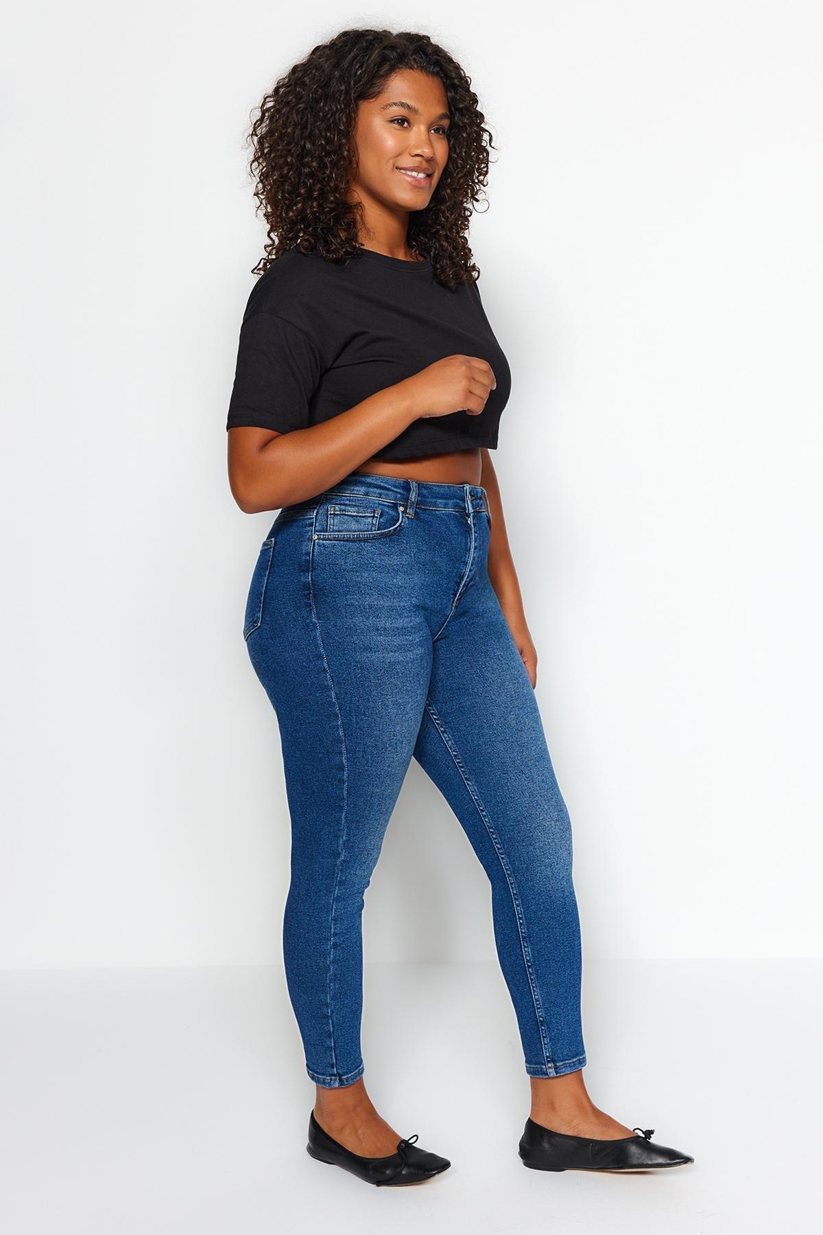 Blue High Waist Flexible Skinny Jeans, , large image number 4
