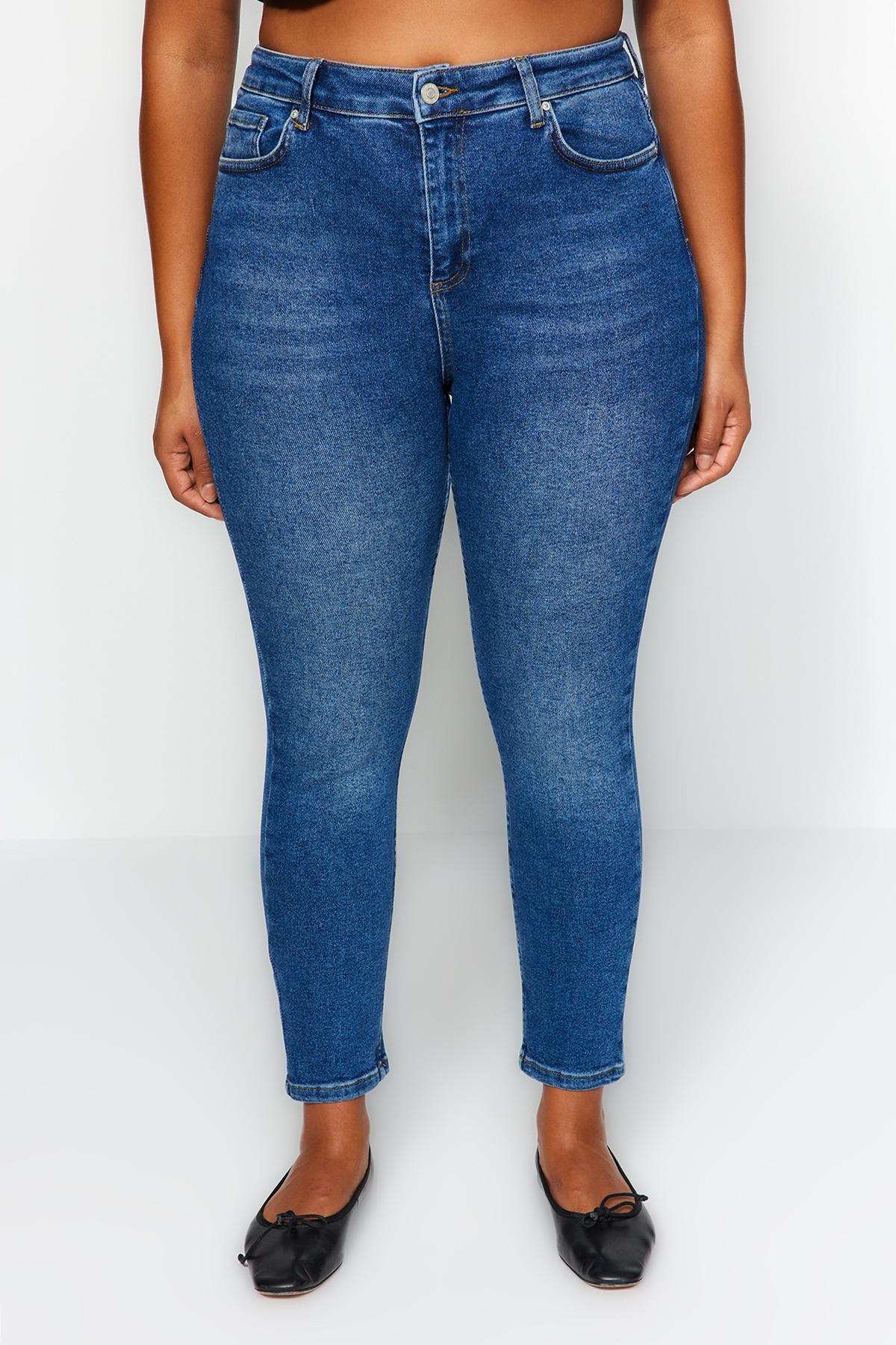 Blue High Waist Flexible Skinny Jeans, , large image number 5