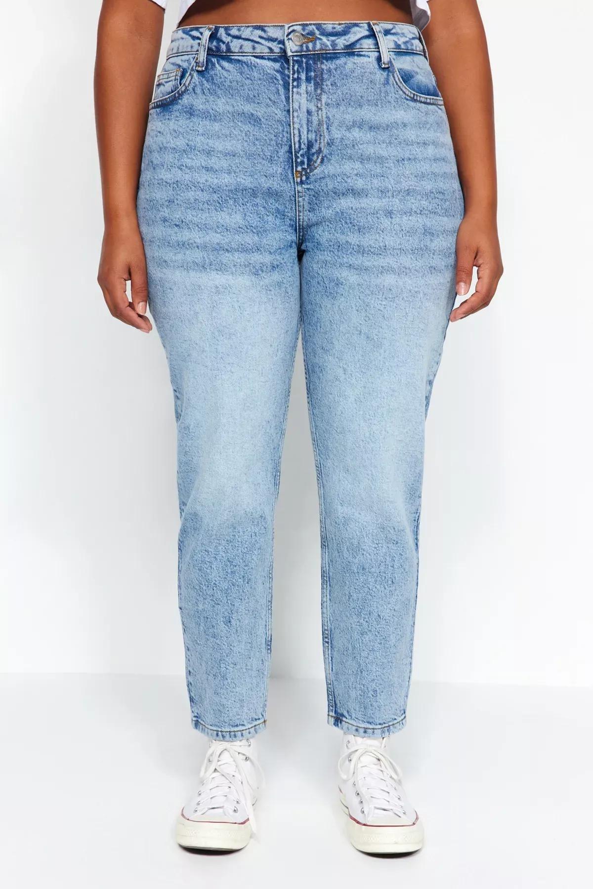 Blue High Waist Mom Jeans, Blue, large image number 4