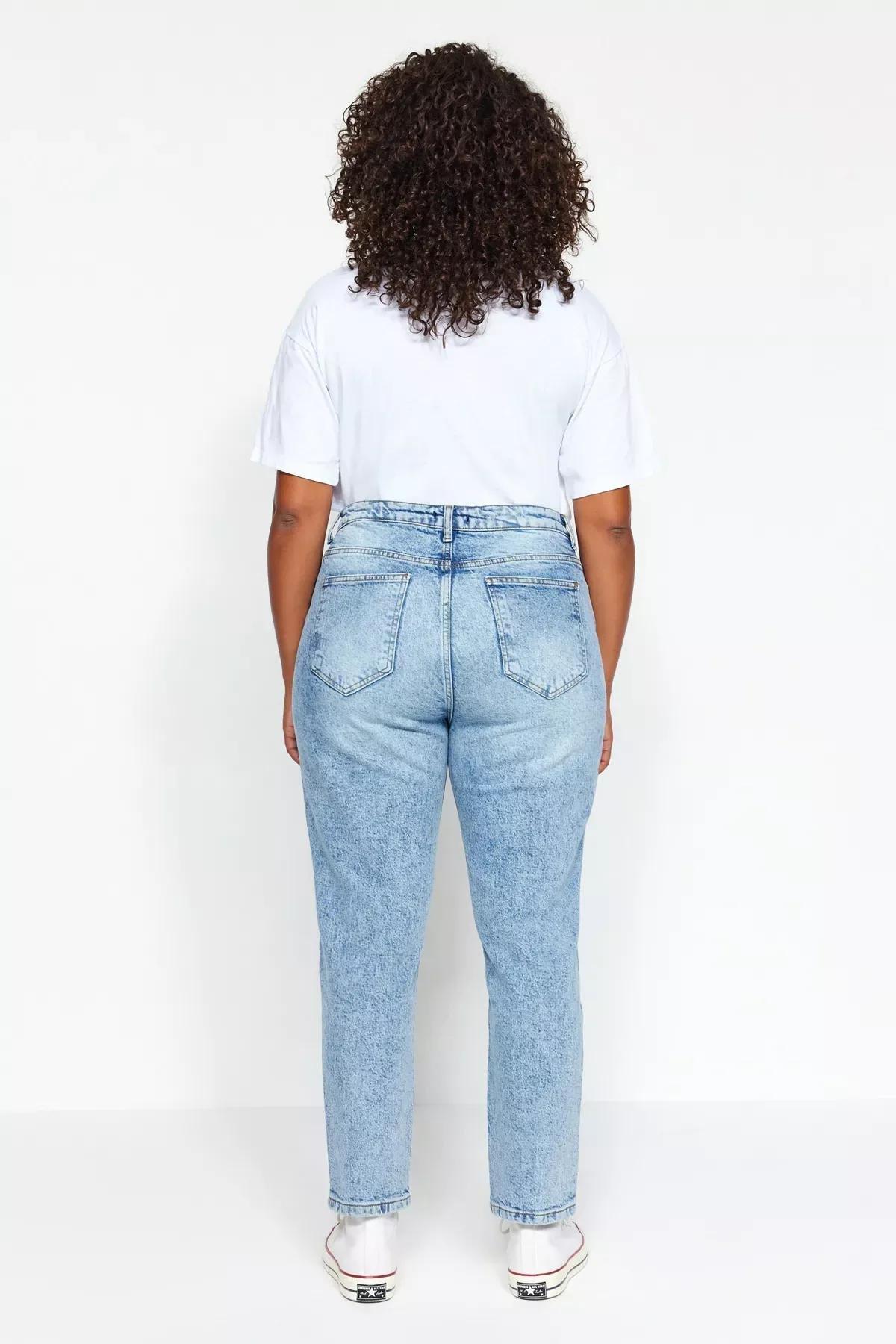 Blue High Waist Mom Jeans, Blue, large image number 5