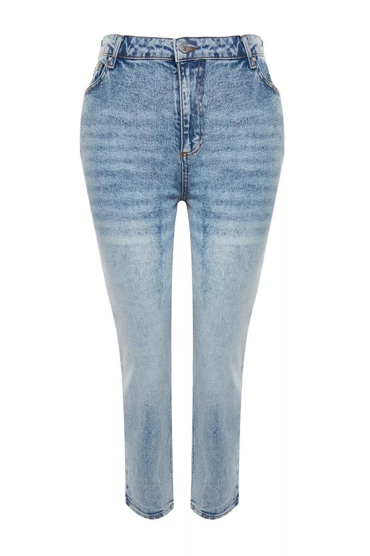 Blue High Waist Mom Jeans, Blue, large image number 6