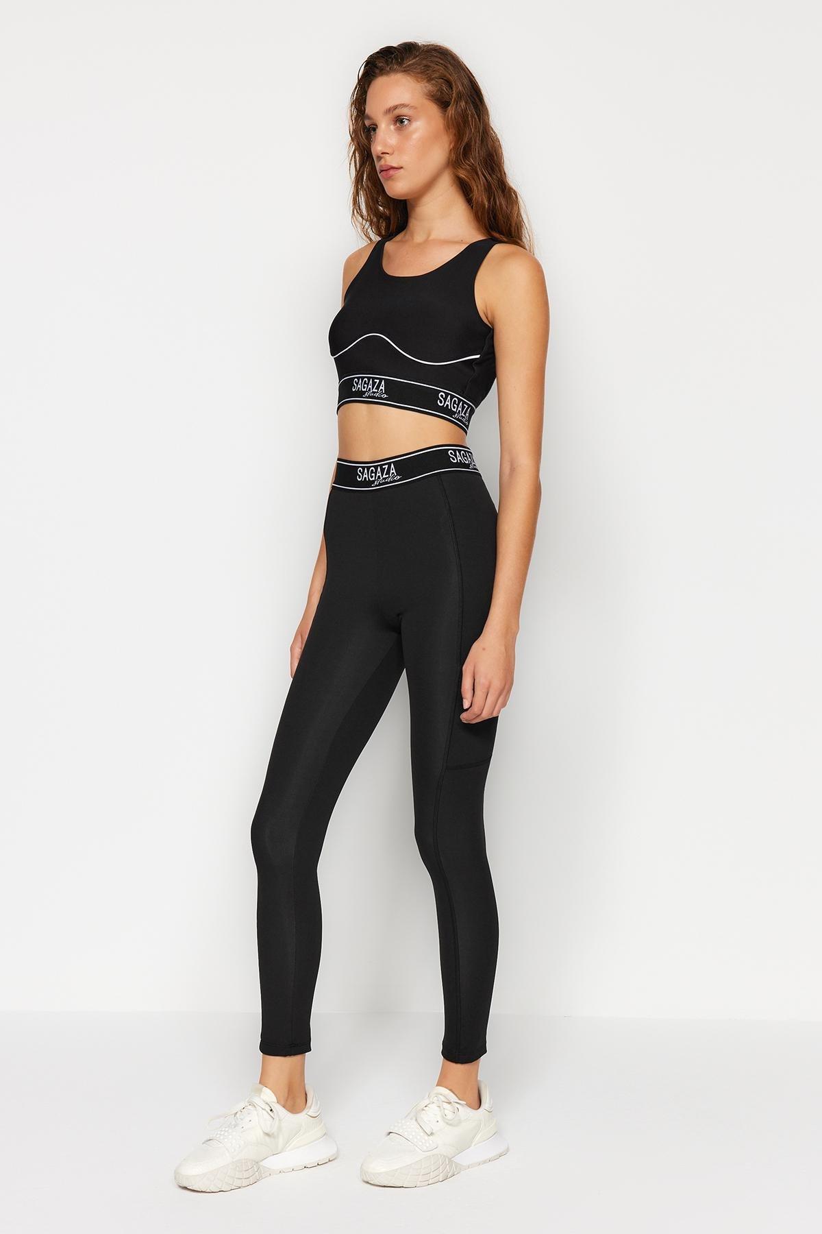 Black Snap-Up Full Length Sports Tights With Push Up, , large image number 3
