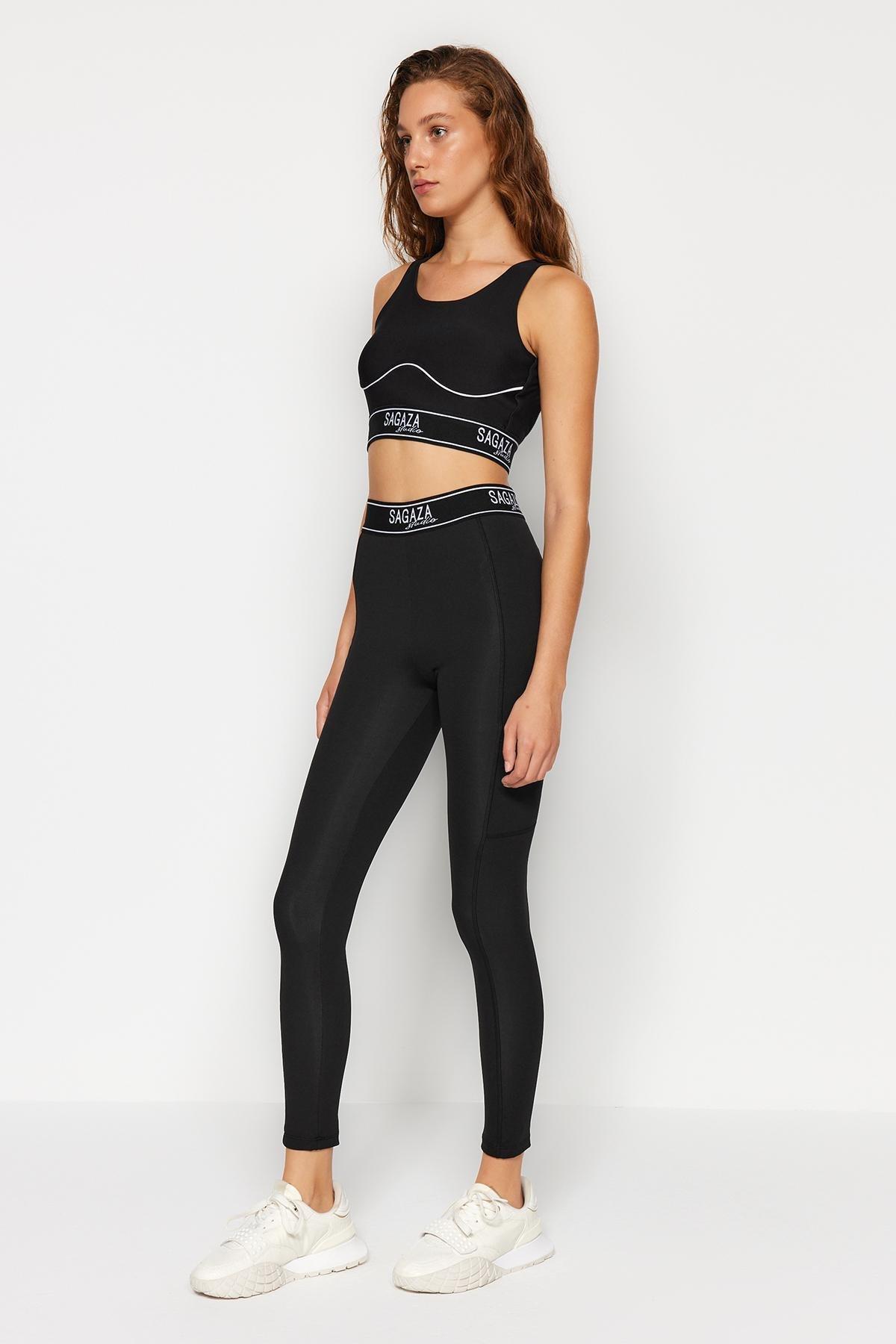 Trendyol - Black Snap-Up Full Length Sports Tights With Push Up