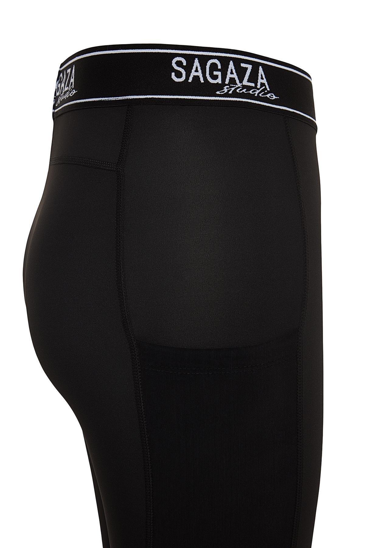Black Snap-Up Full Length Sports Tights With Push Up, , large image number 7