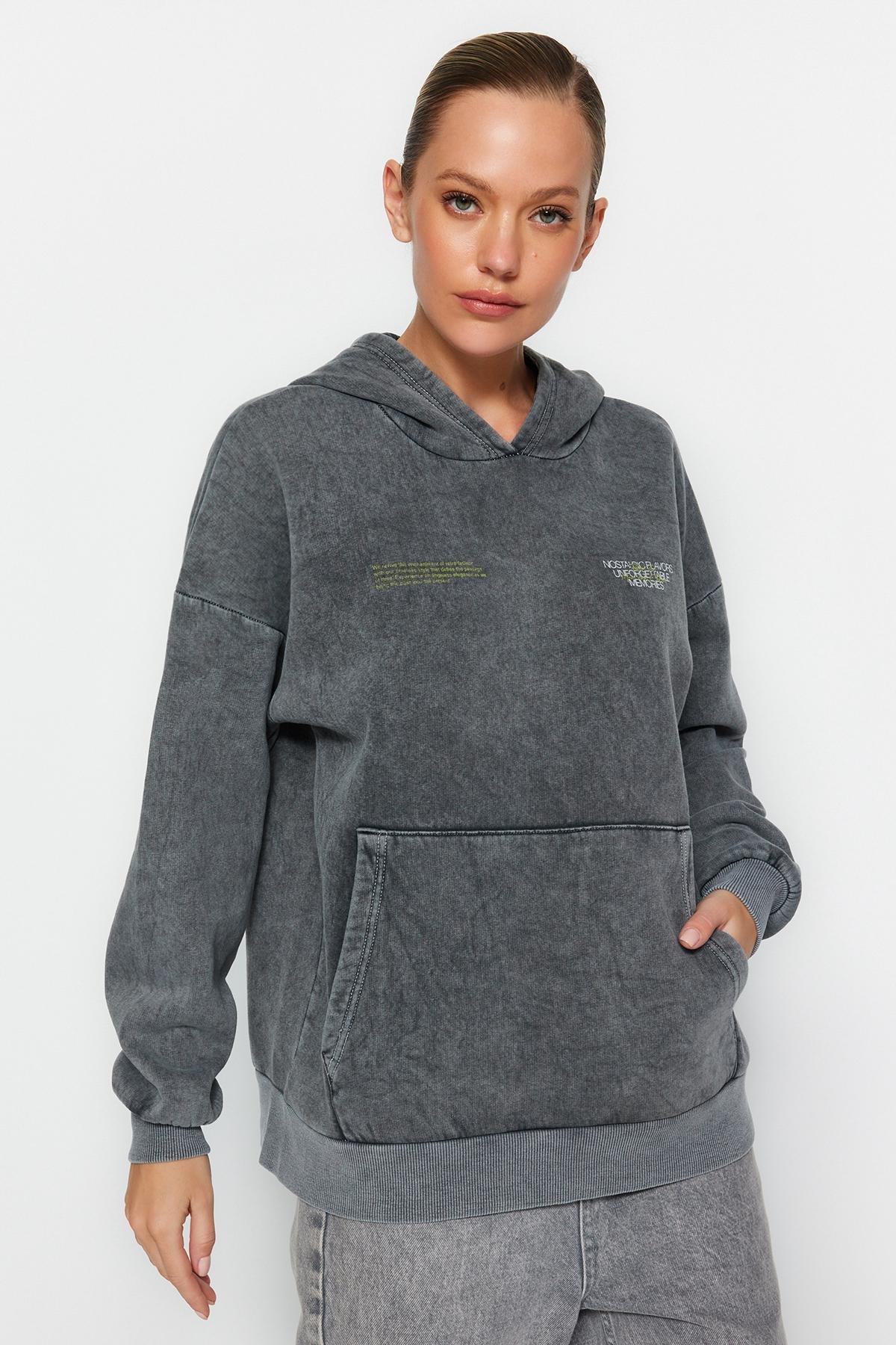 Grey Oversized Knitted Sweatshirt, , large image number 1