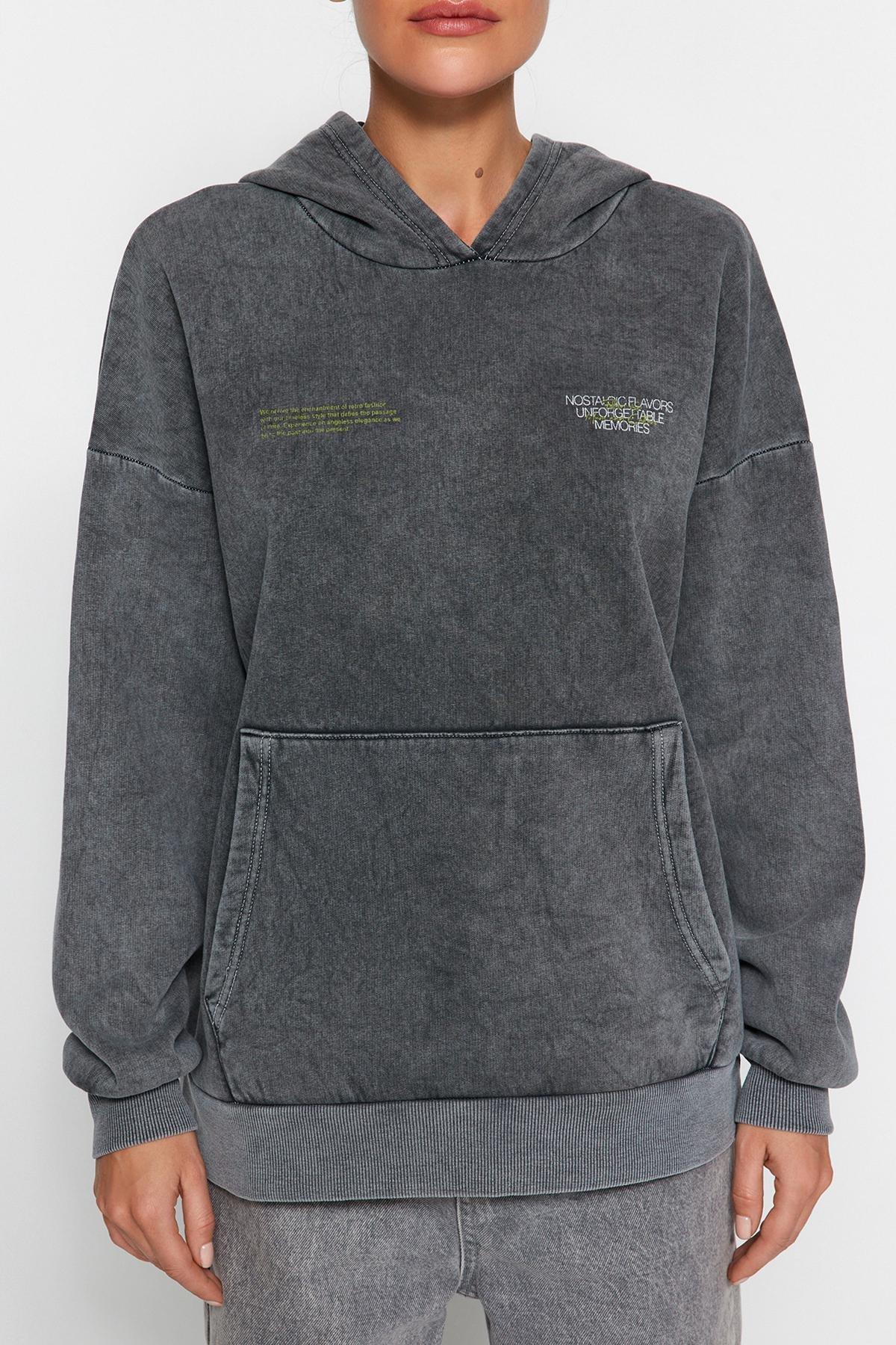 Grey Oversized Knitted Sweatshirt, , large image number 5
