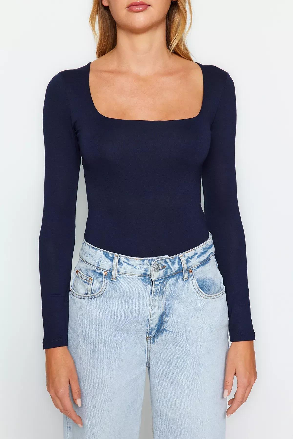 Navy Collared Knitted Body, Navy blue, large image number 3