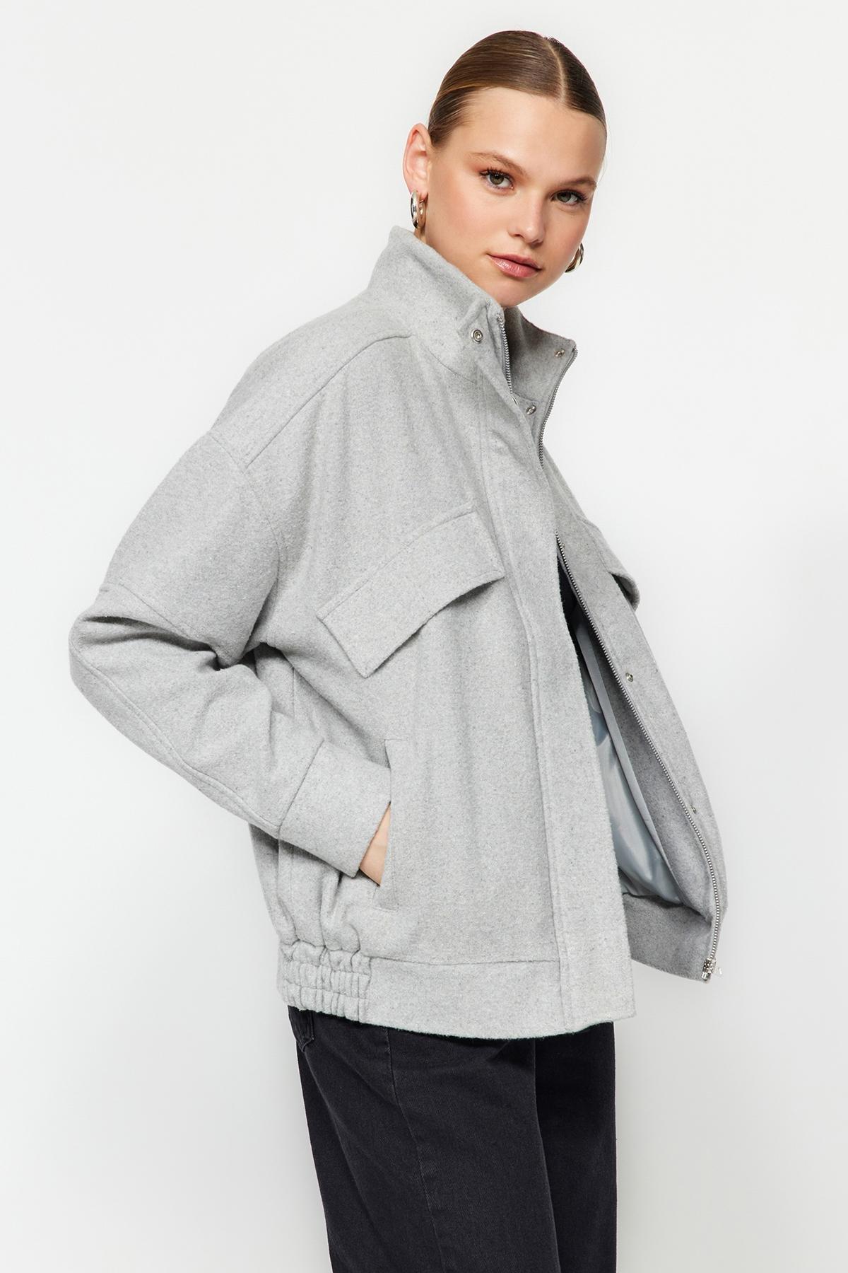 Trendyol - Grey Oversized Bomber Coat