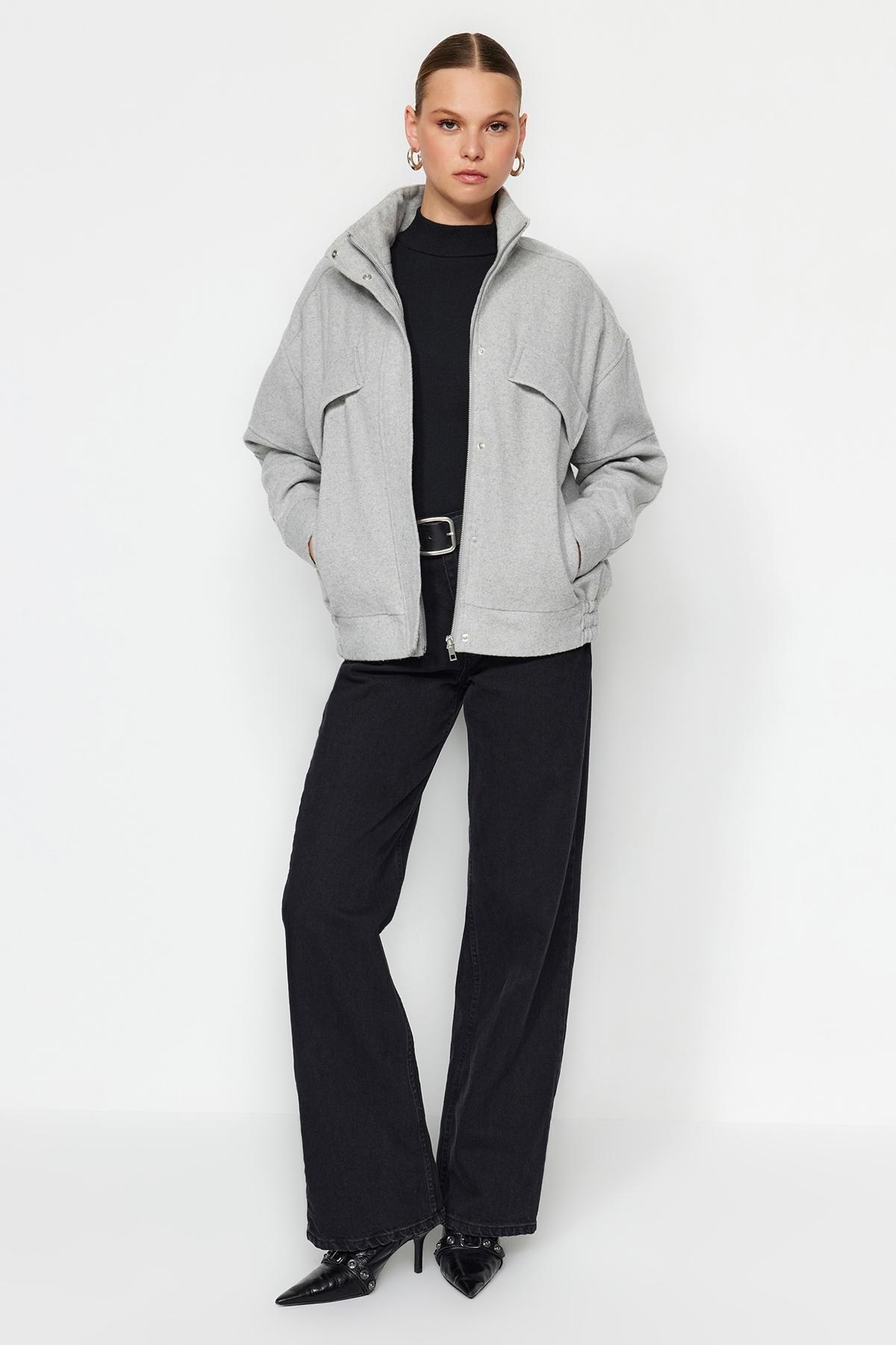 Trendyol - Grey Oversized Bomber Coat