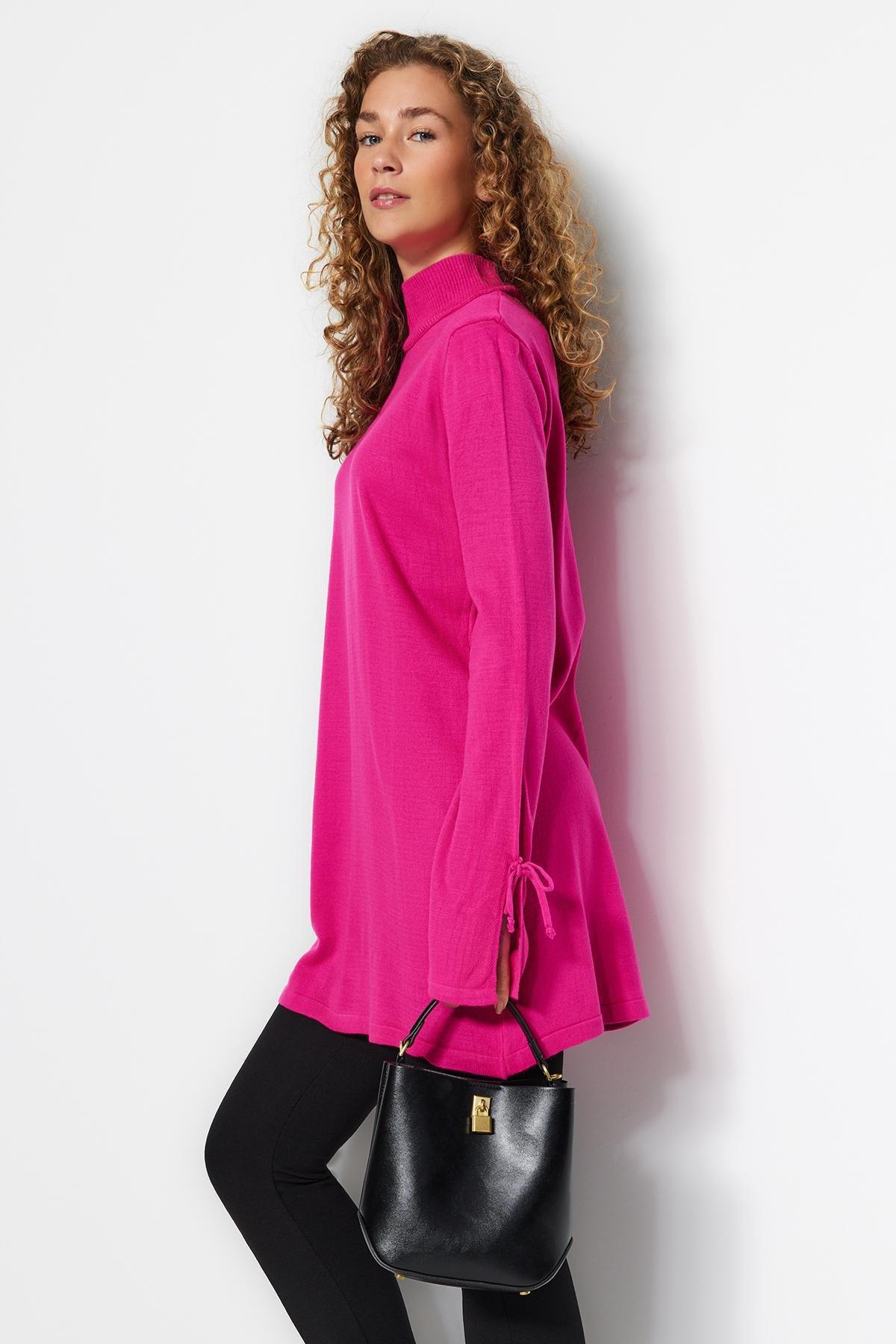 Trendyol - Pink Stand-Up Collar Knitwear Sweater