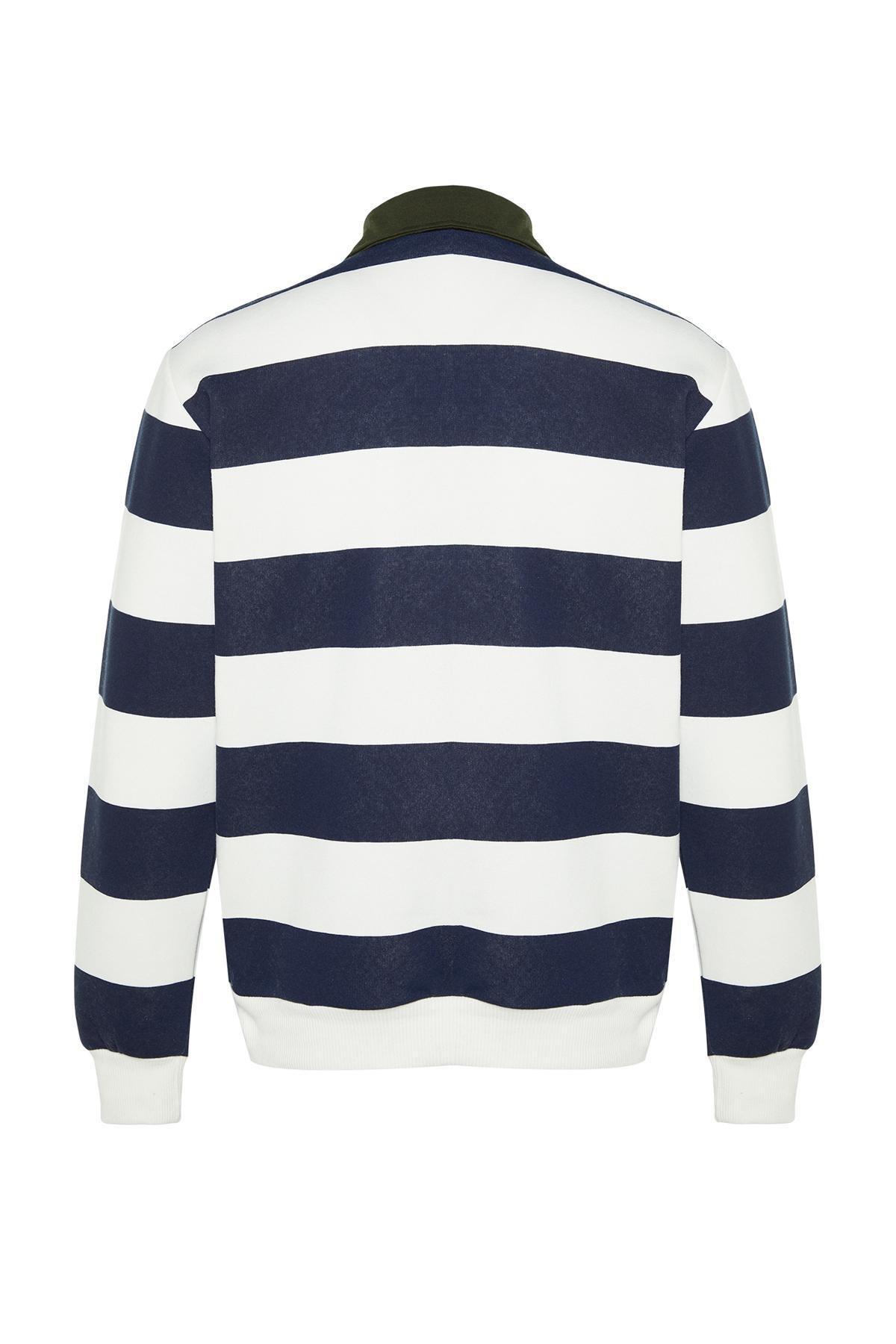 Navy Collared Striped Sweatshirt, , large image number 7
