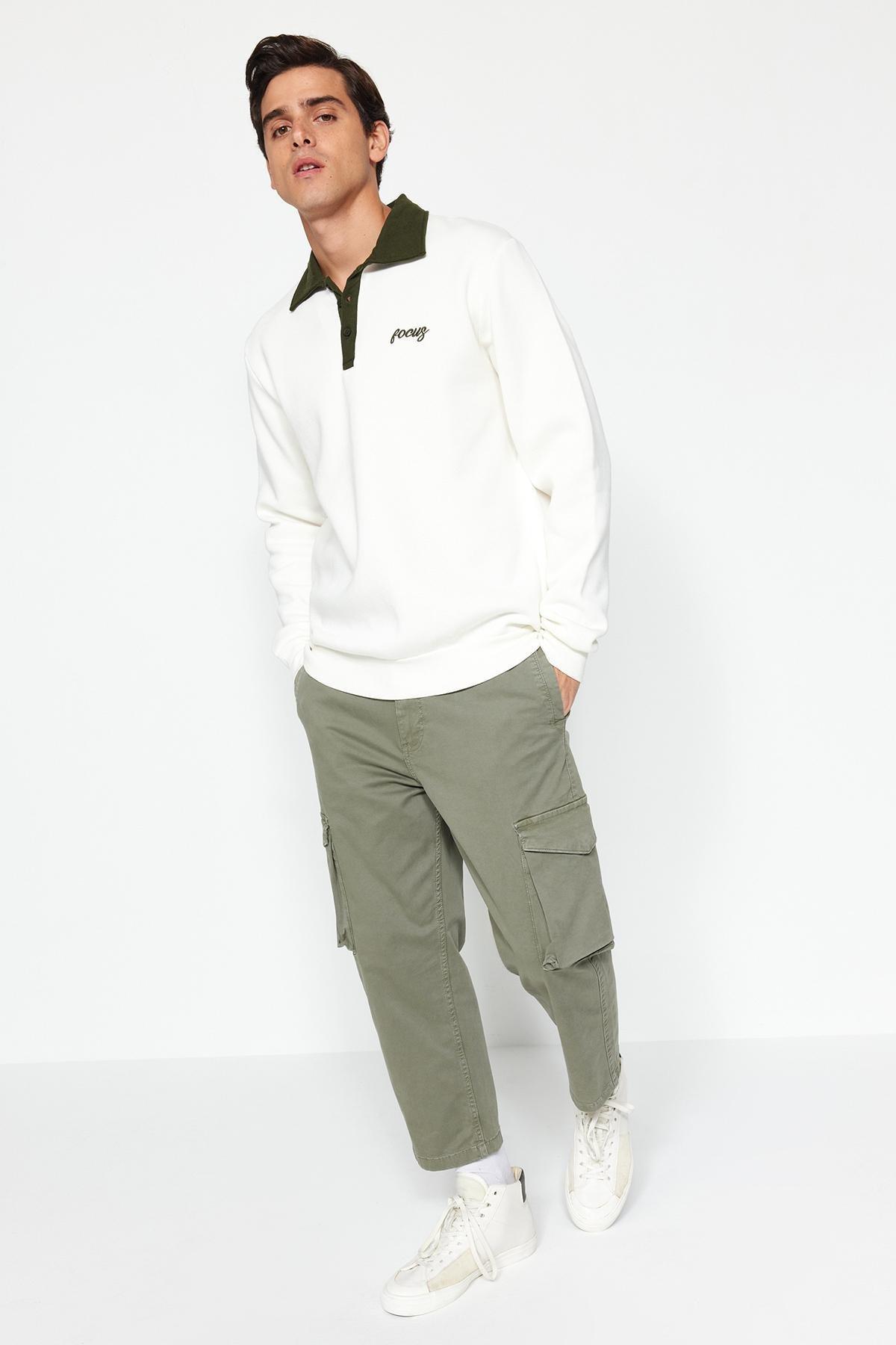 White Collared Embroidered Sweatshirt, , large image number 0