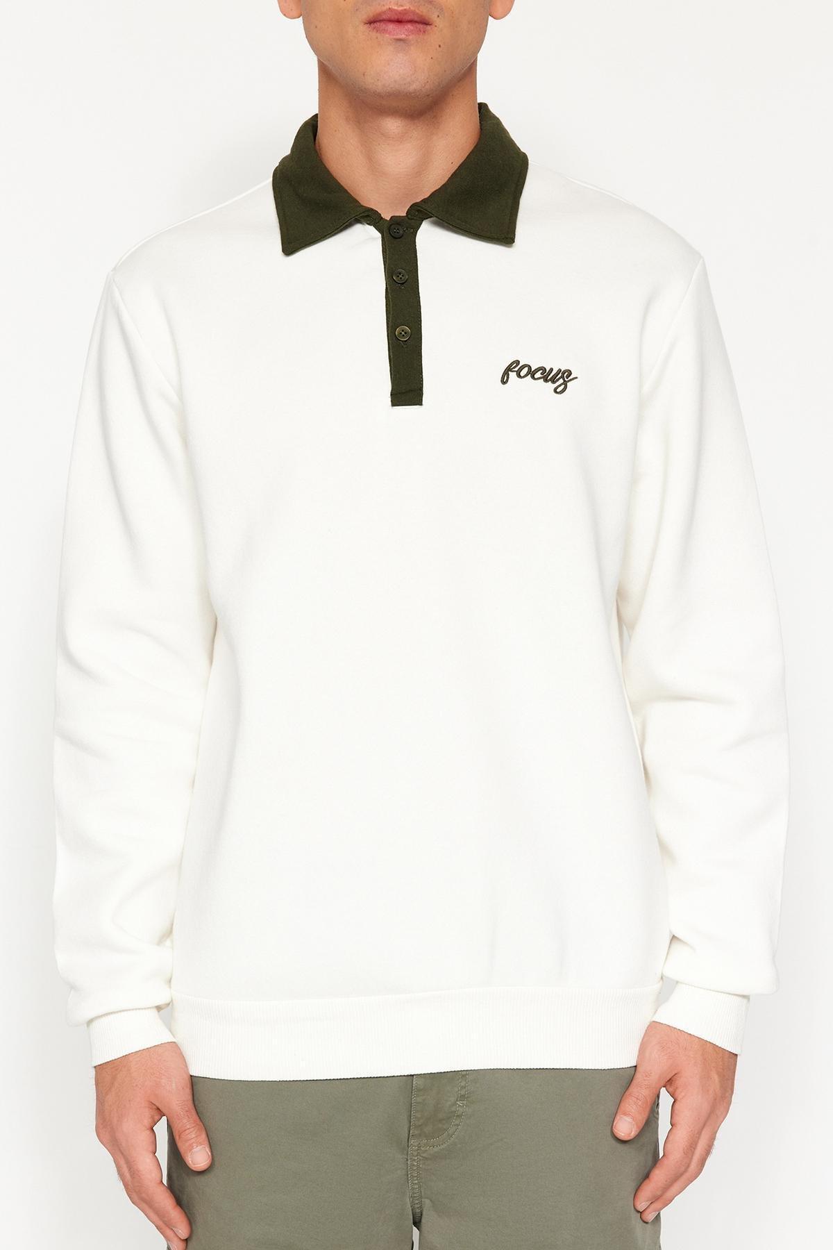 White Collared Embroidered Sweatshirt, , large image number 3