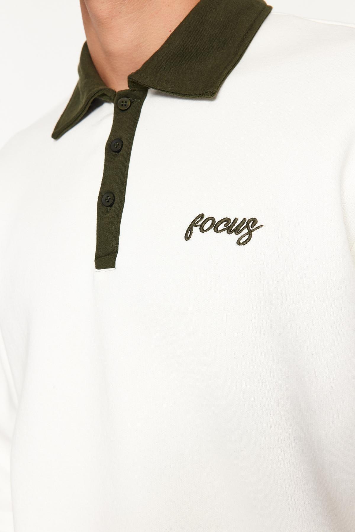 White Collared Embroidered Sweatshirt, , large image number 4