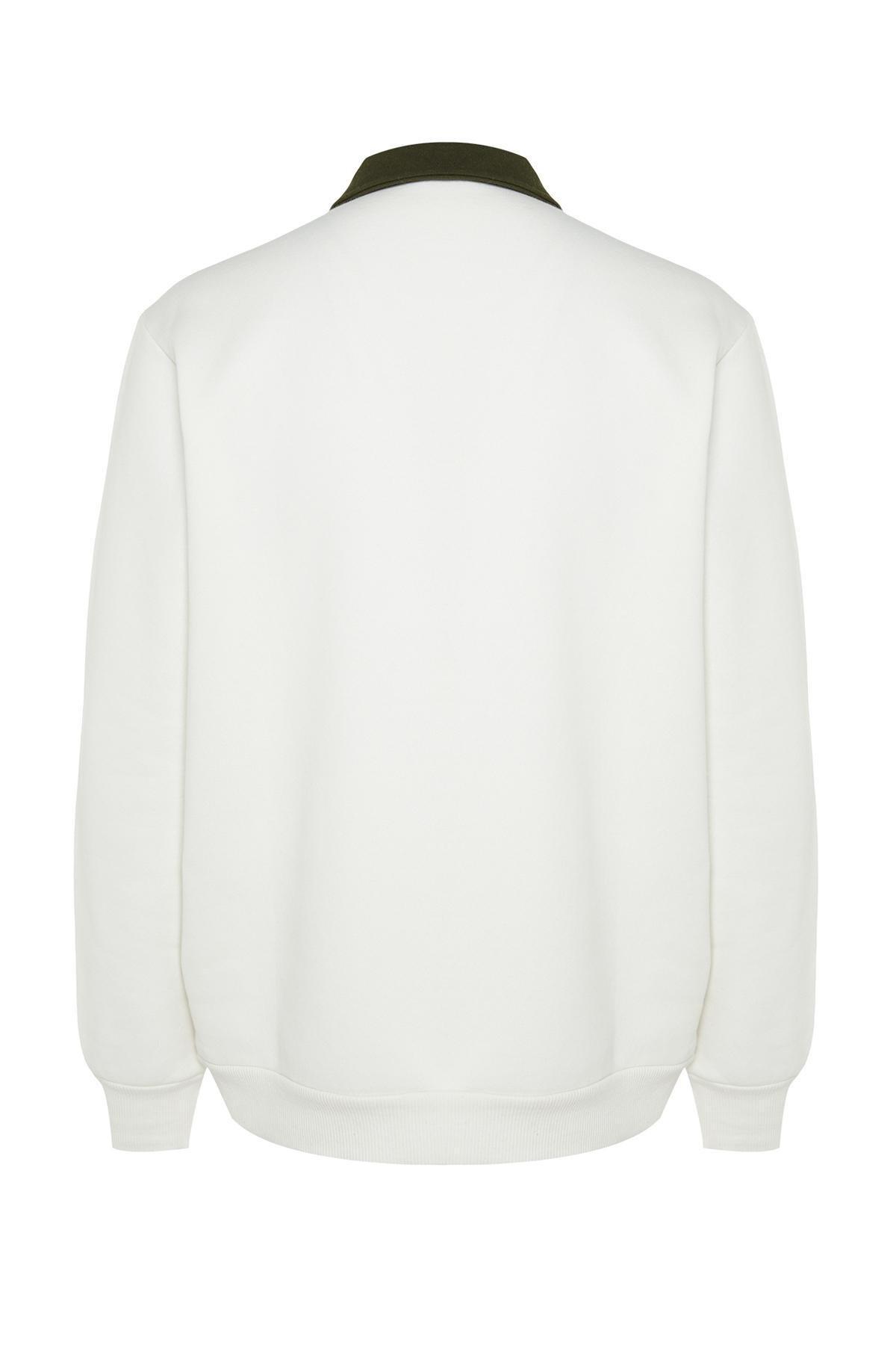 White Collared Embroidered Sweatshirt, , large image number 7