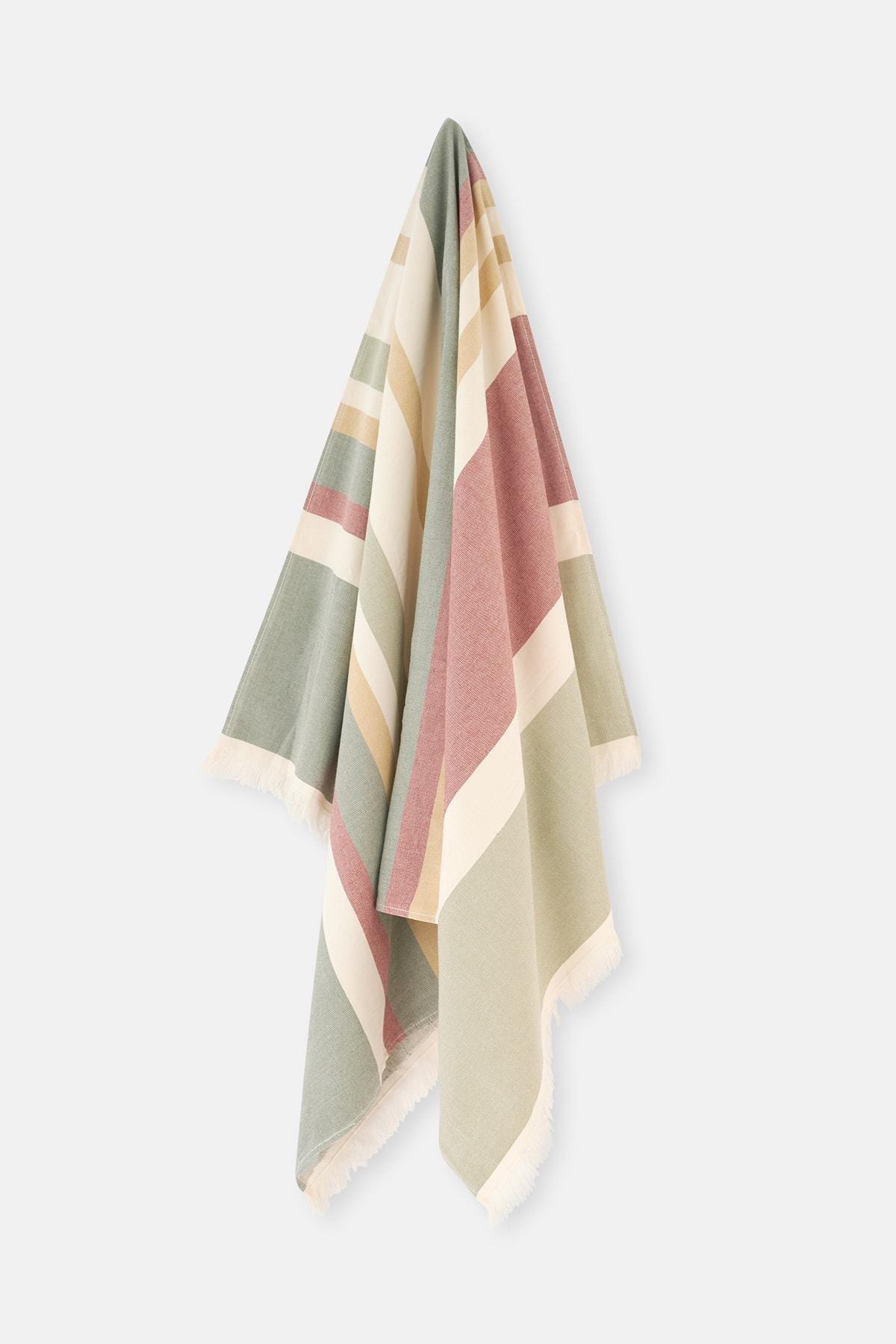 Dagi - Khaki Striped Striped Patterned Towel Hesteam 85X150, Single