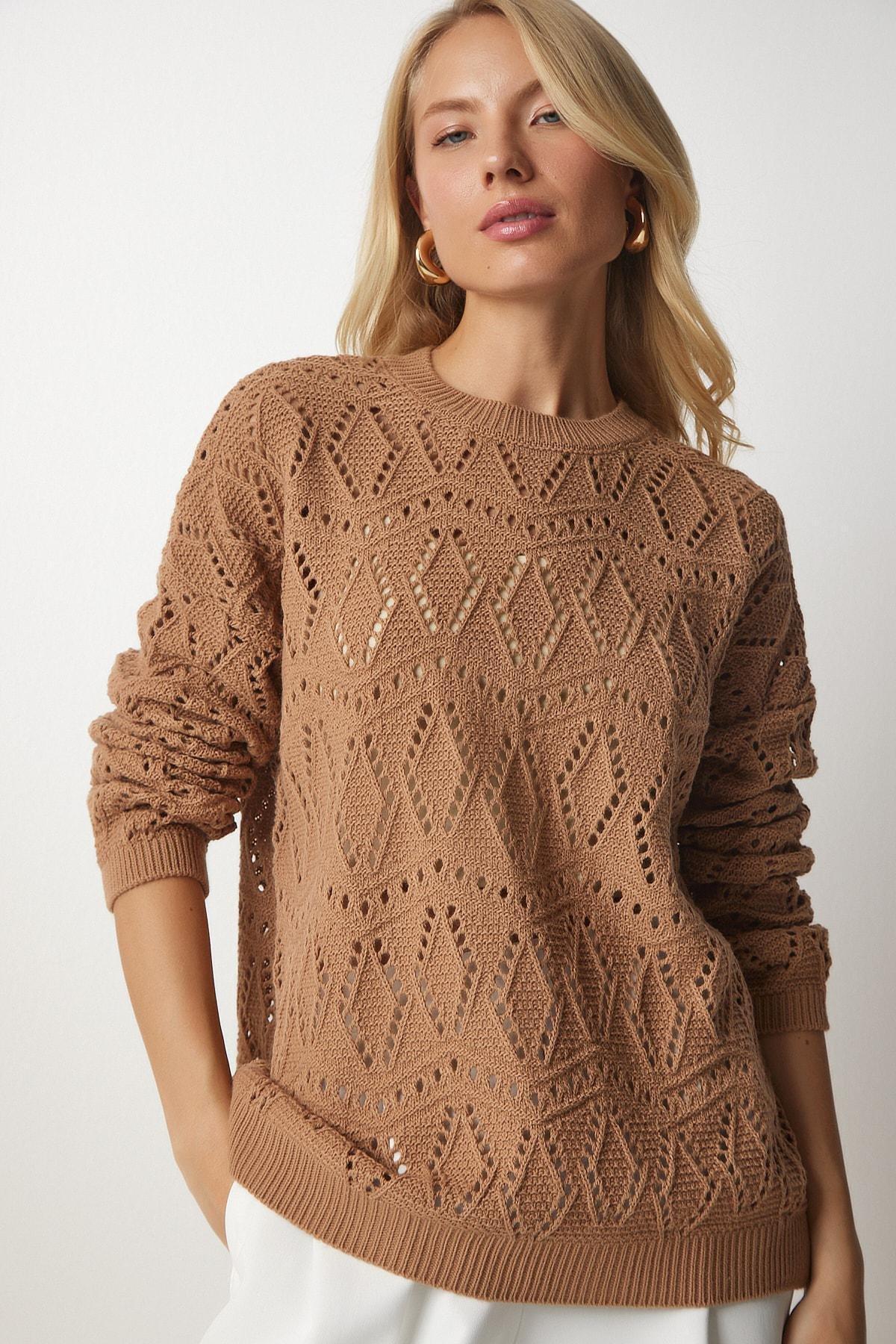 Brown Openwork Knitwear Sweater, , large image number 0