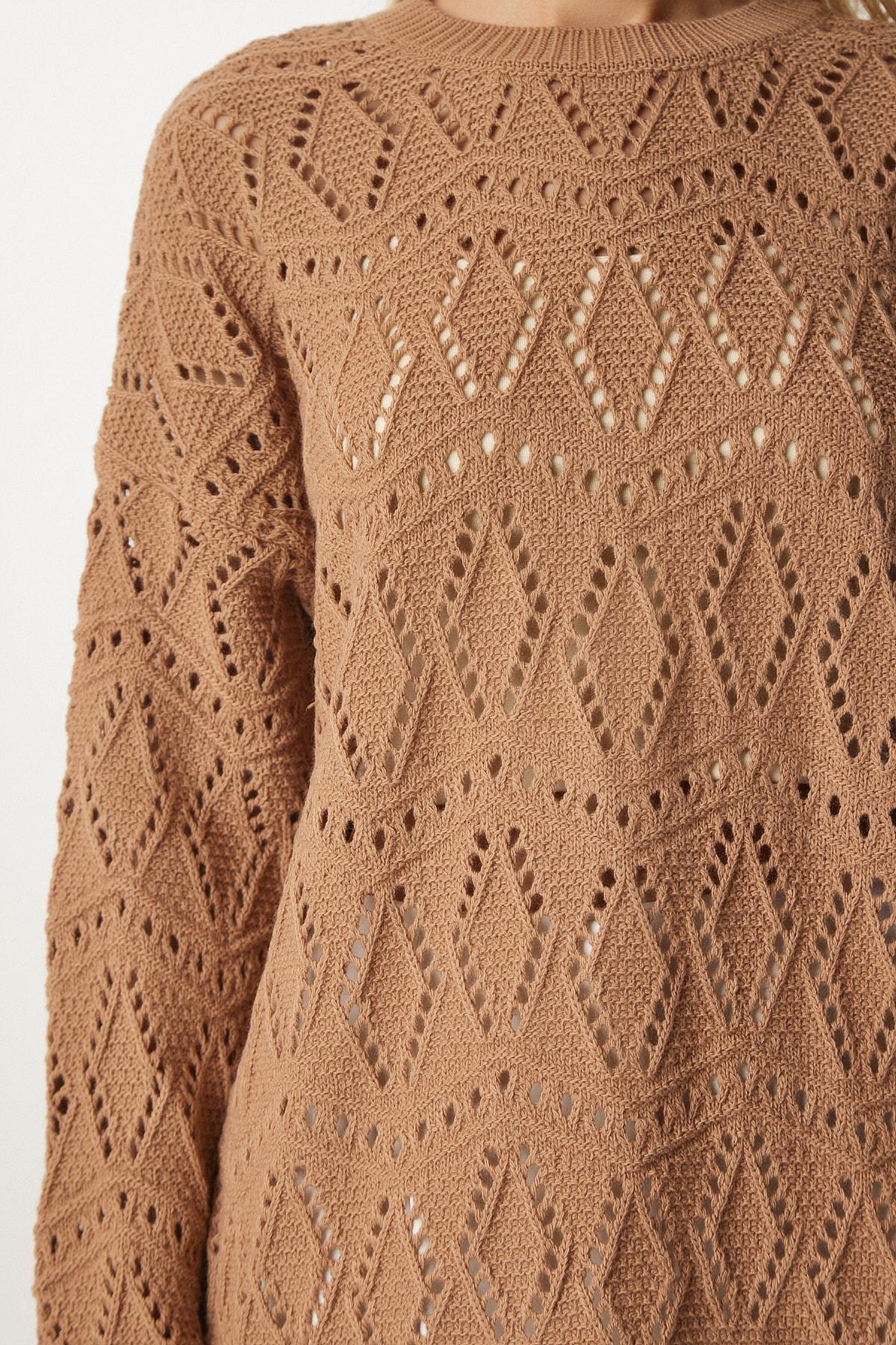 Brown Openwork Knitwear Sweater, , large image number 3