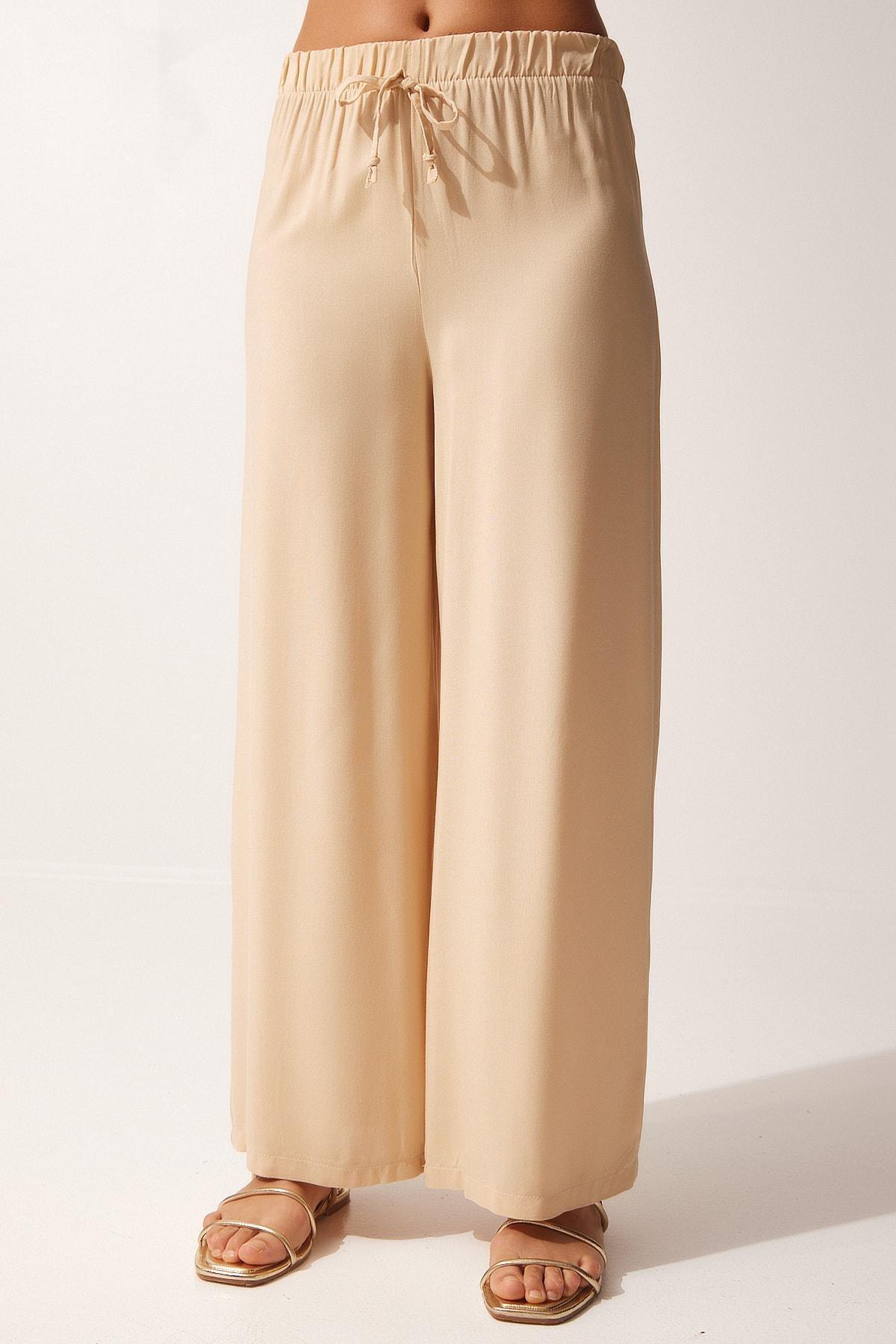 Beige Cotton Viscose Palazzo Pants, , large image number 3