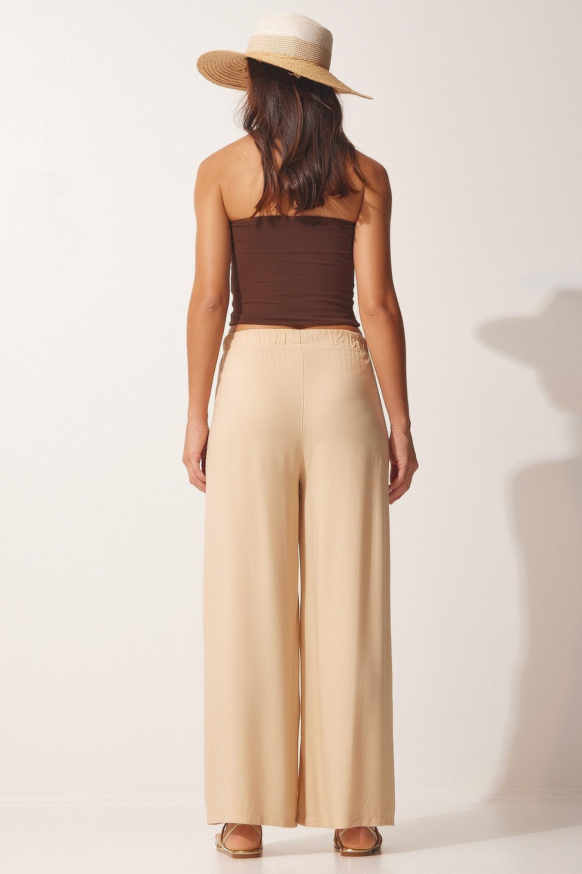 Beige Cotton Viscose Palazzo Pants, , large image number 4