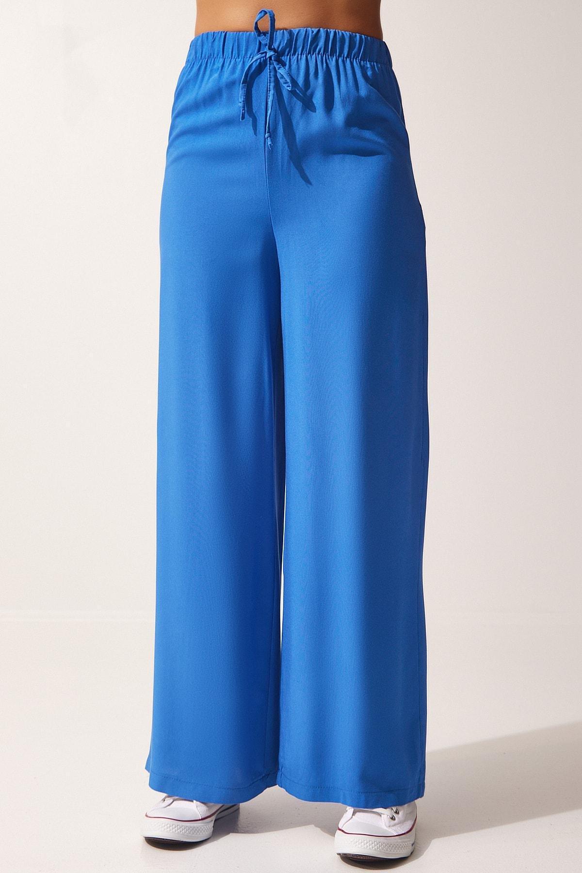 Blue Cotton Viscose Palazzo Pants, , large image number 3