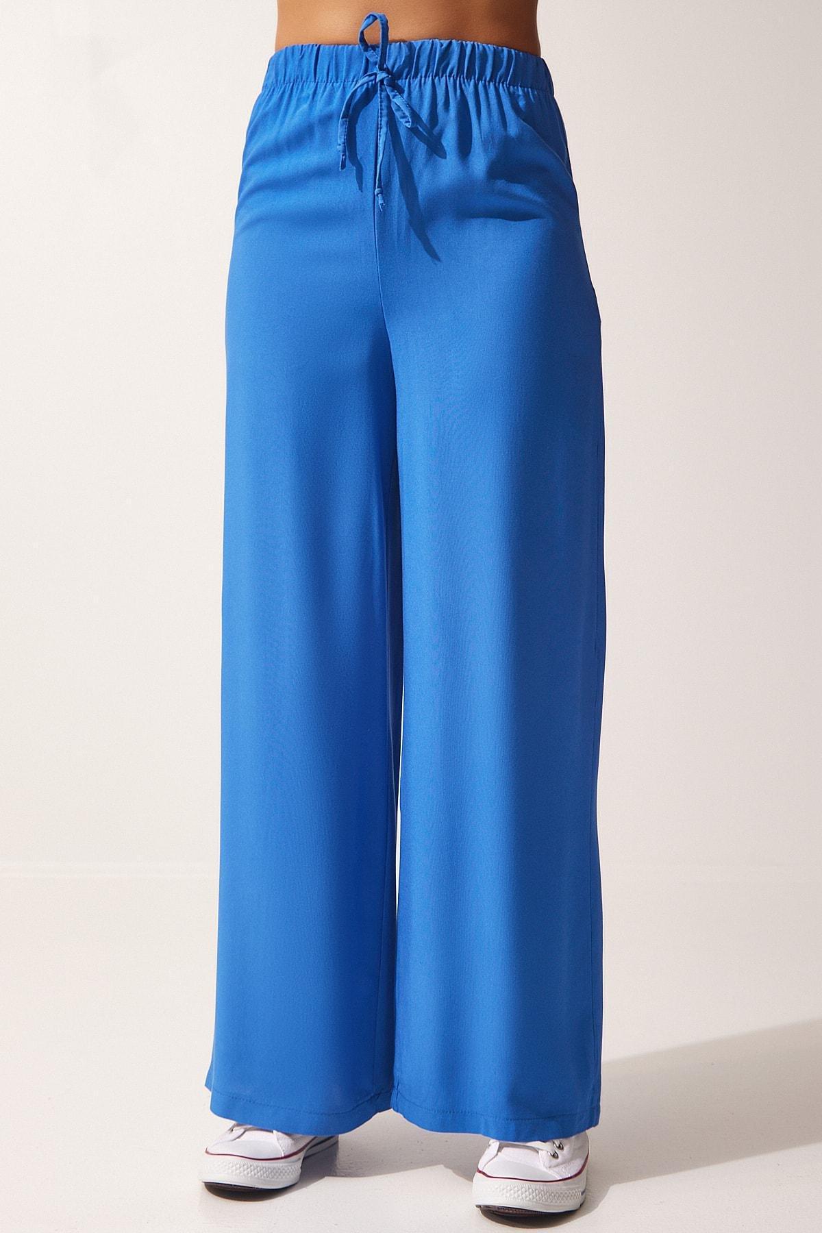 Happiness Istanbul - Blue Cotton Viscose Palazzo Pants