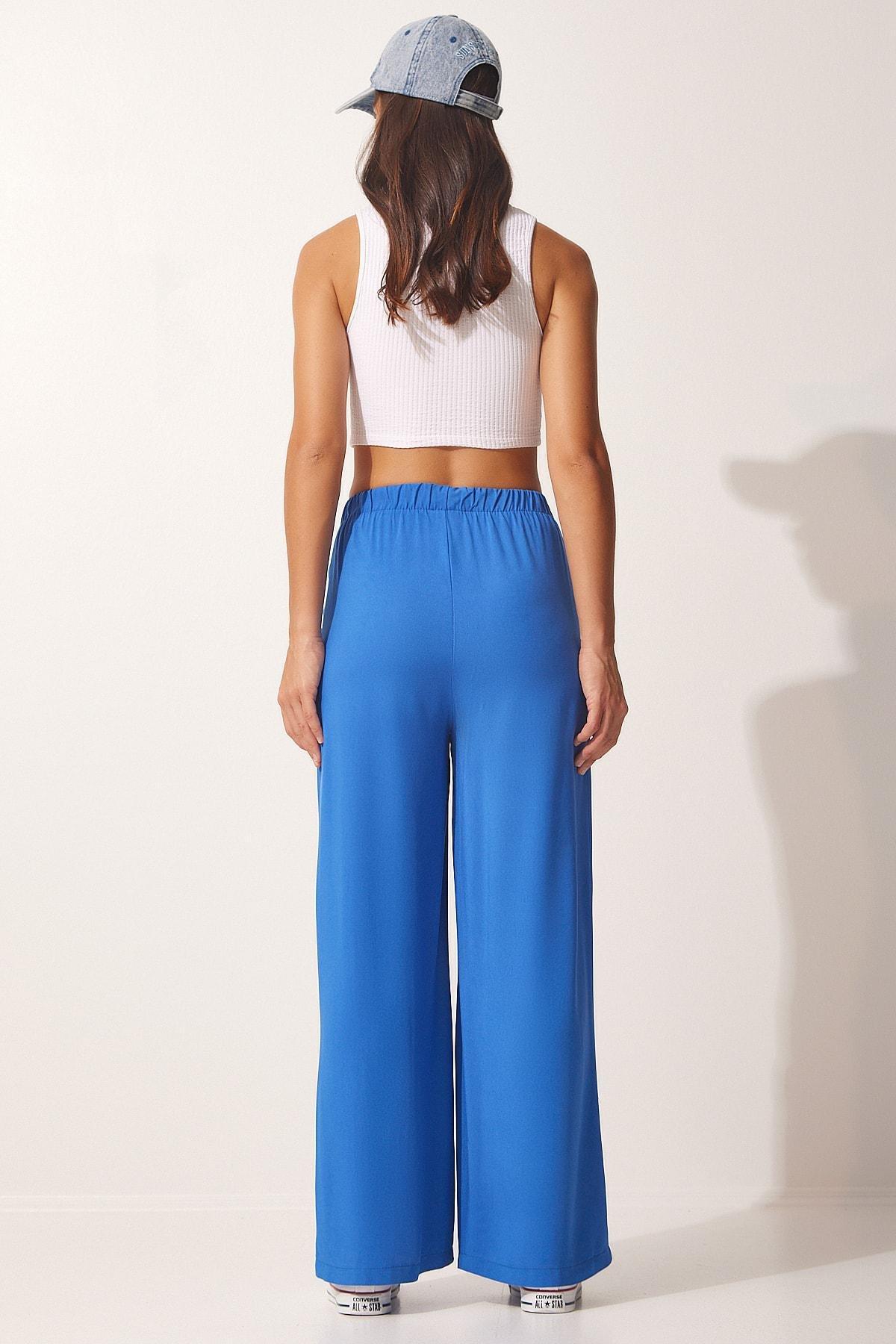 Blue Cotton Viscose Palazzo Pants, , large image number 4