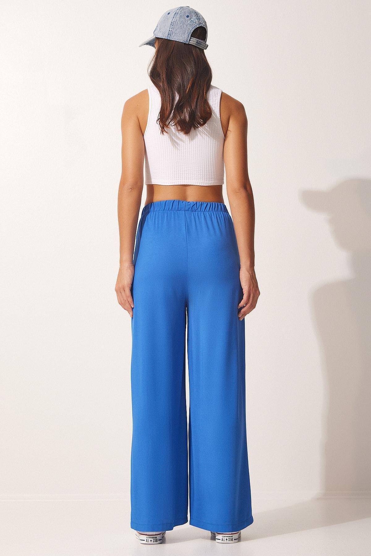 Happiness Istanbul - Blue Cotton Viscose Palazzo Pants