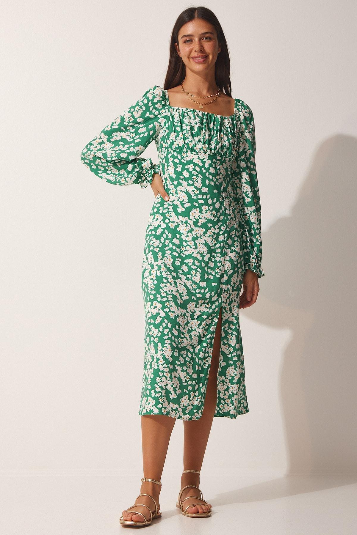 Green Patterned Viscose Woven Dress, , large image number 1