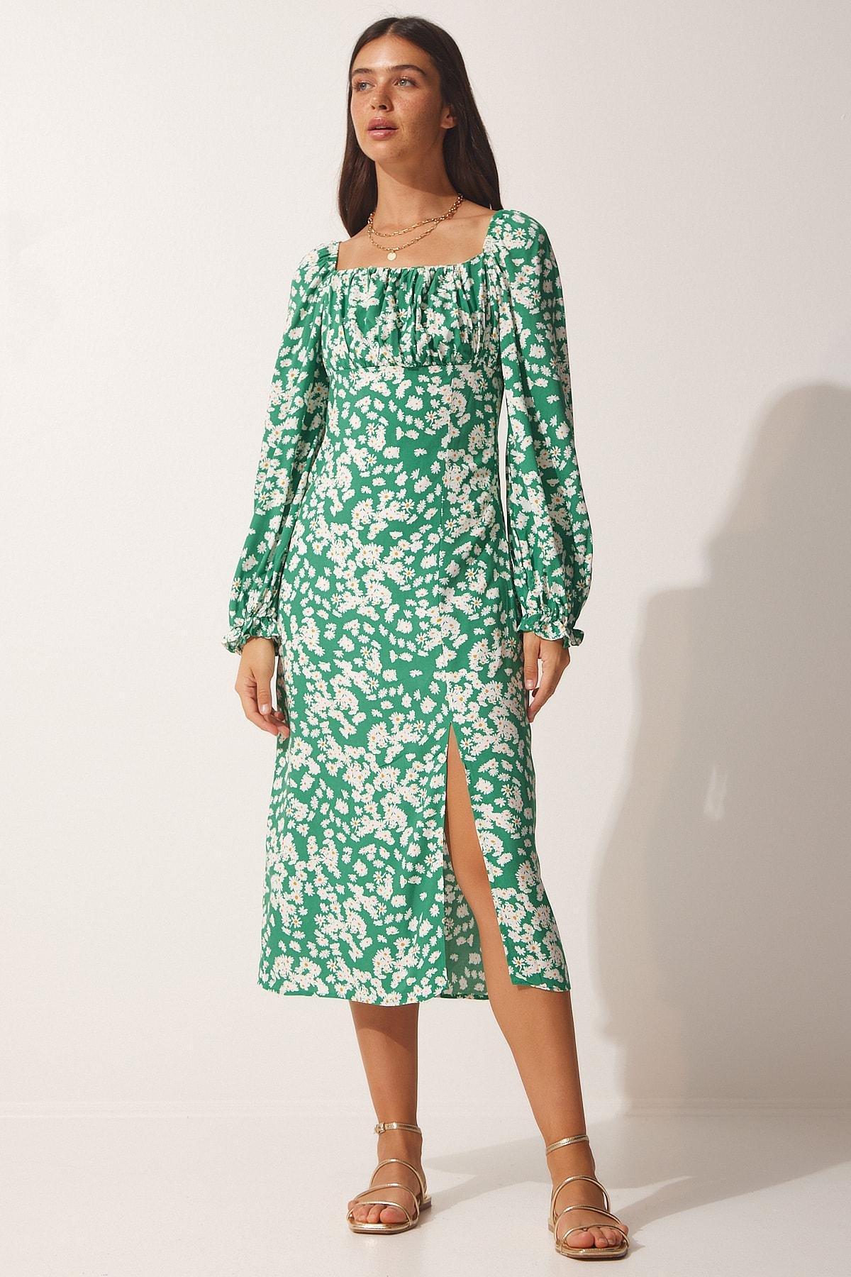 Green Patterned Viscose Woven Dress, , large image number 2