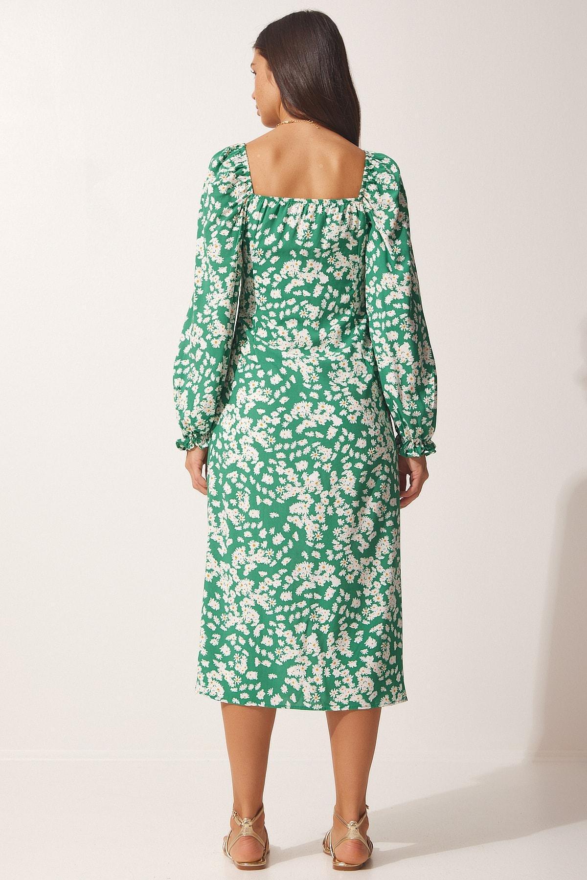 Green Patterned Viscose Woven Dress, , large image number 3