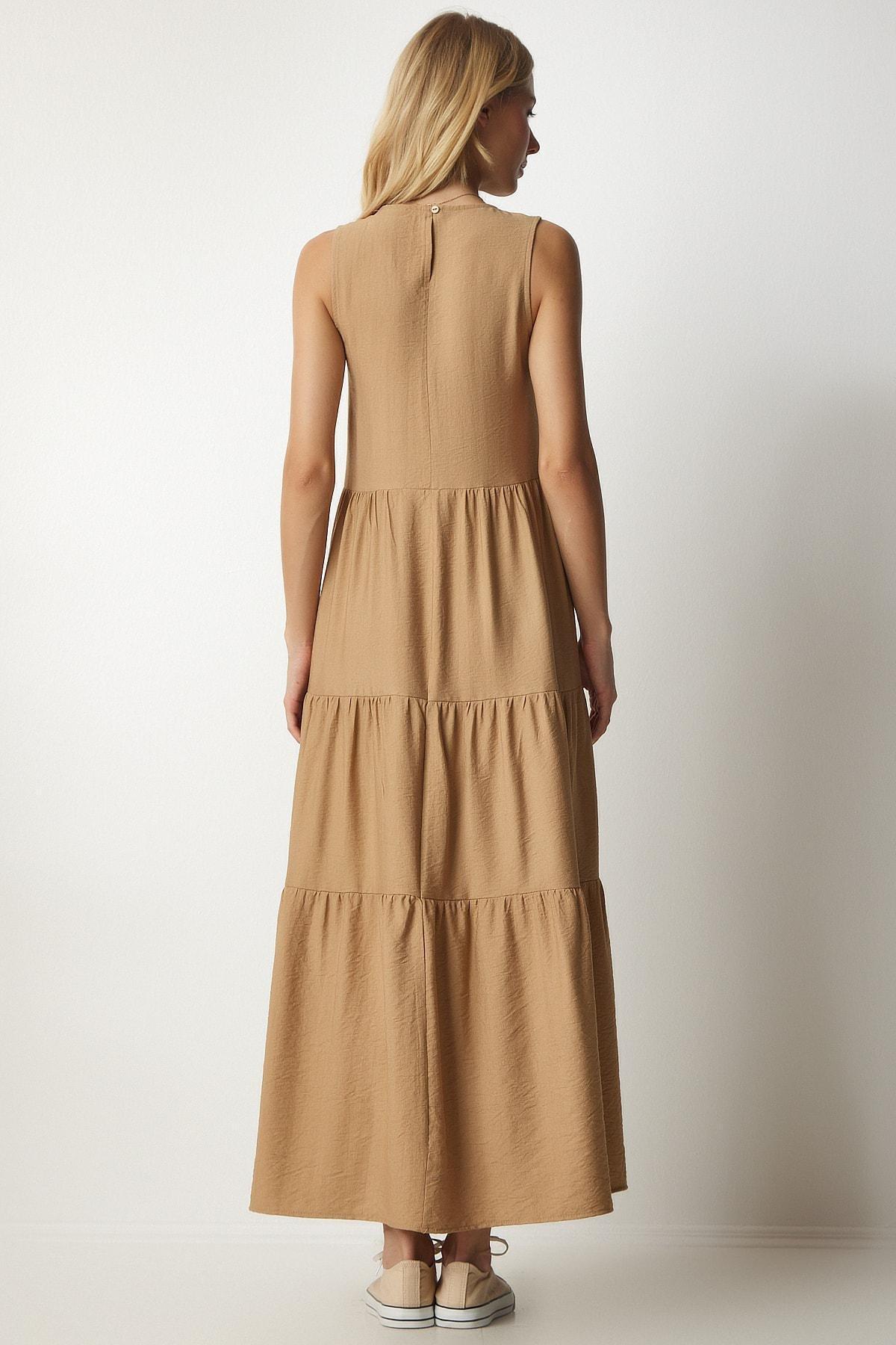 Brown Ruffle Sleeveless Knitted Dress, C101_1451, large image number 4