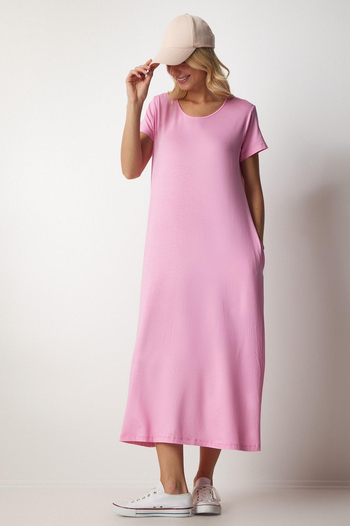 Pink Daily Pocket Combed Cotton Dress, LIGHT PINK, large image number 0